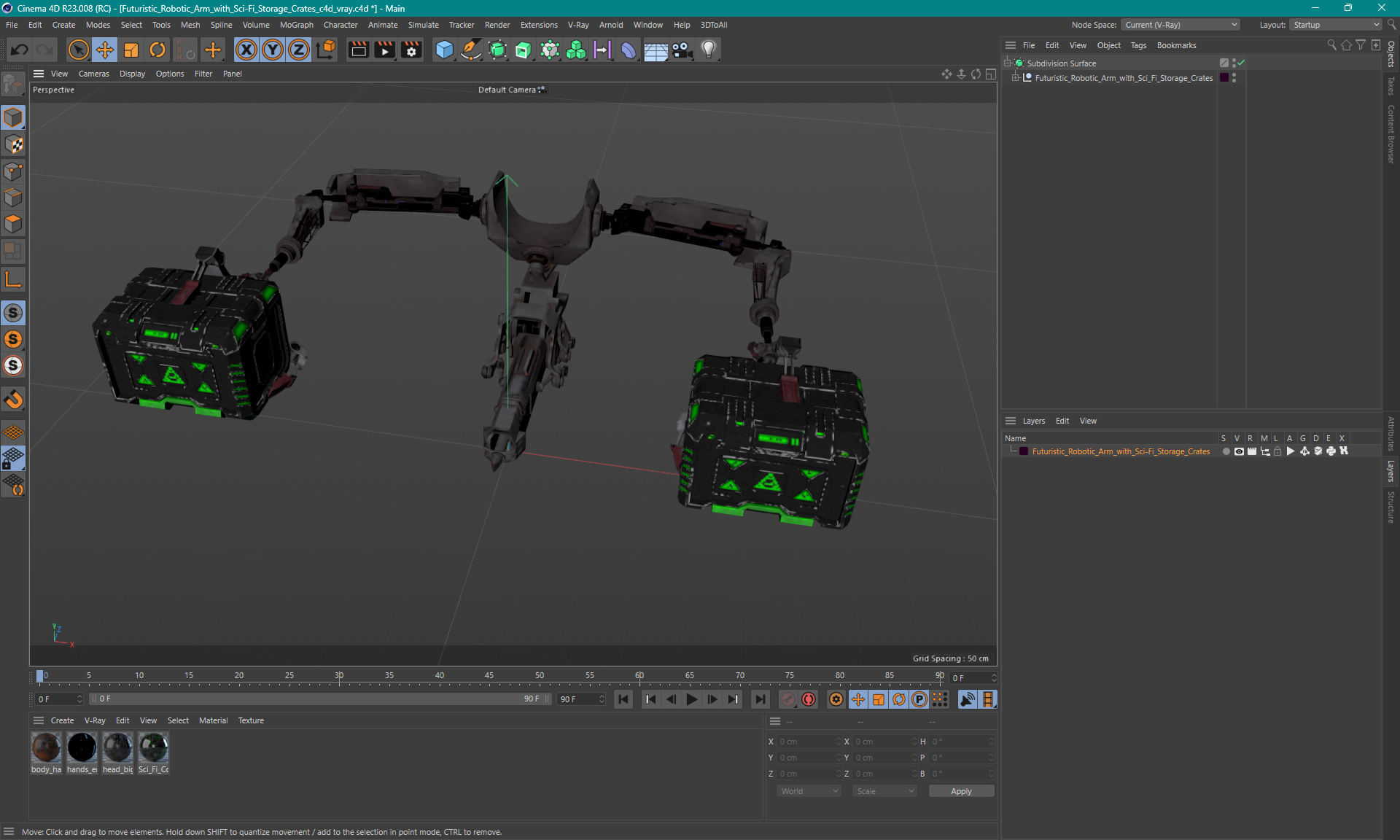 Futuristic Robotic Arm with Sci-Fi Storage Crates 3D model