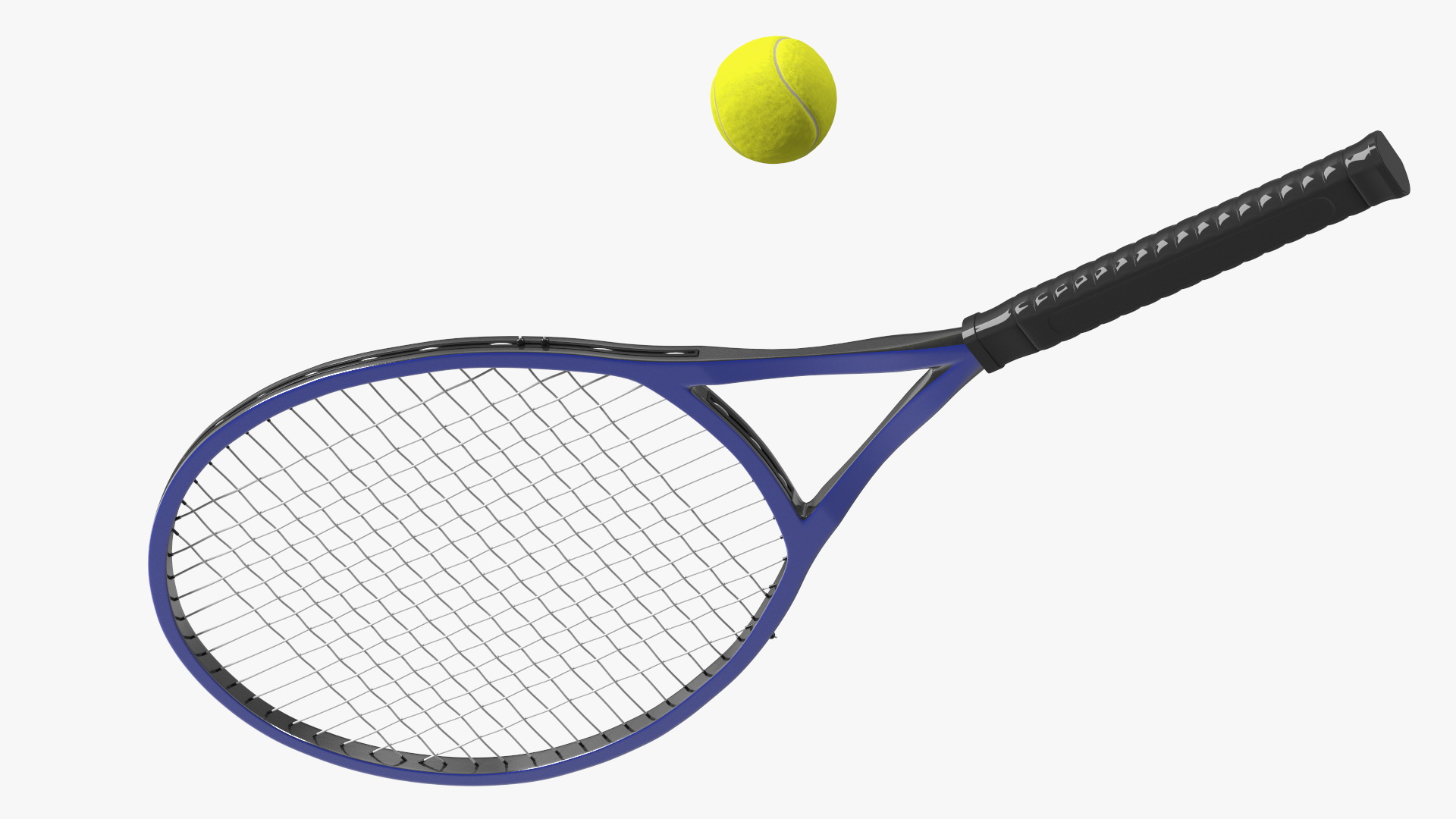 Tennis Ball and Blue Tennis Racket 3D model