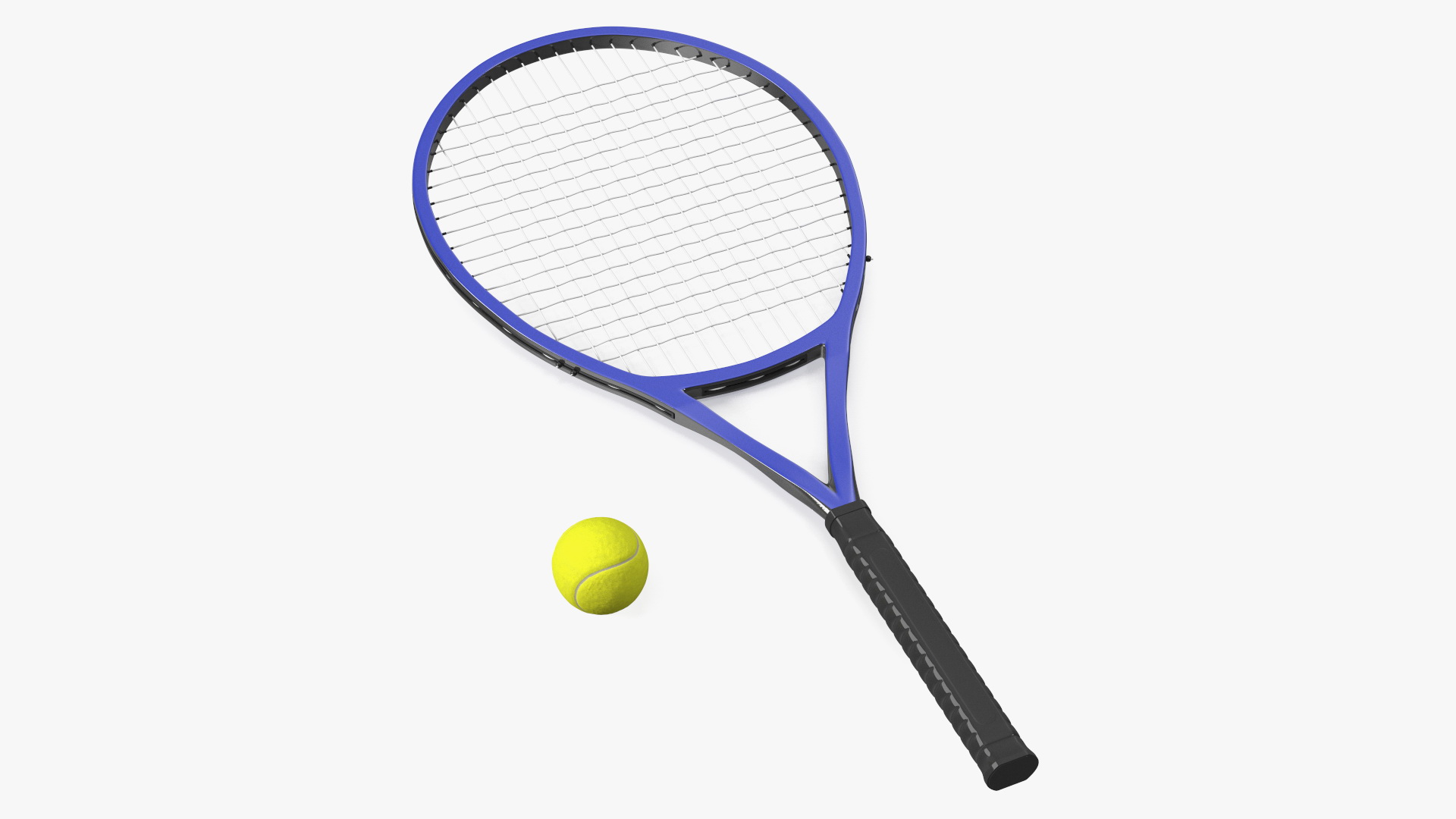 Tennis Ball and Blue Tennis Racket 3D model