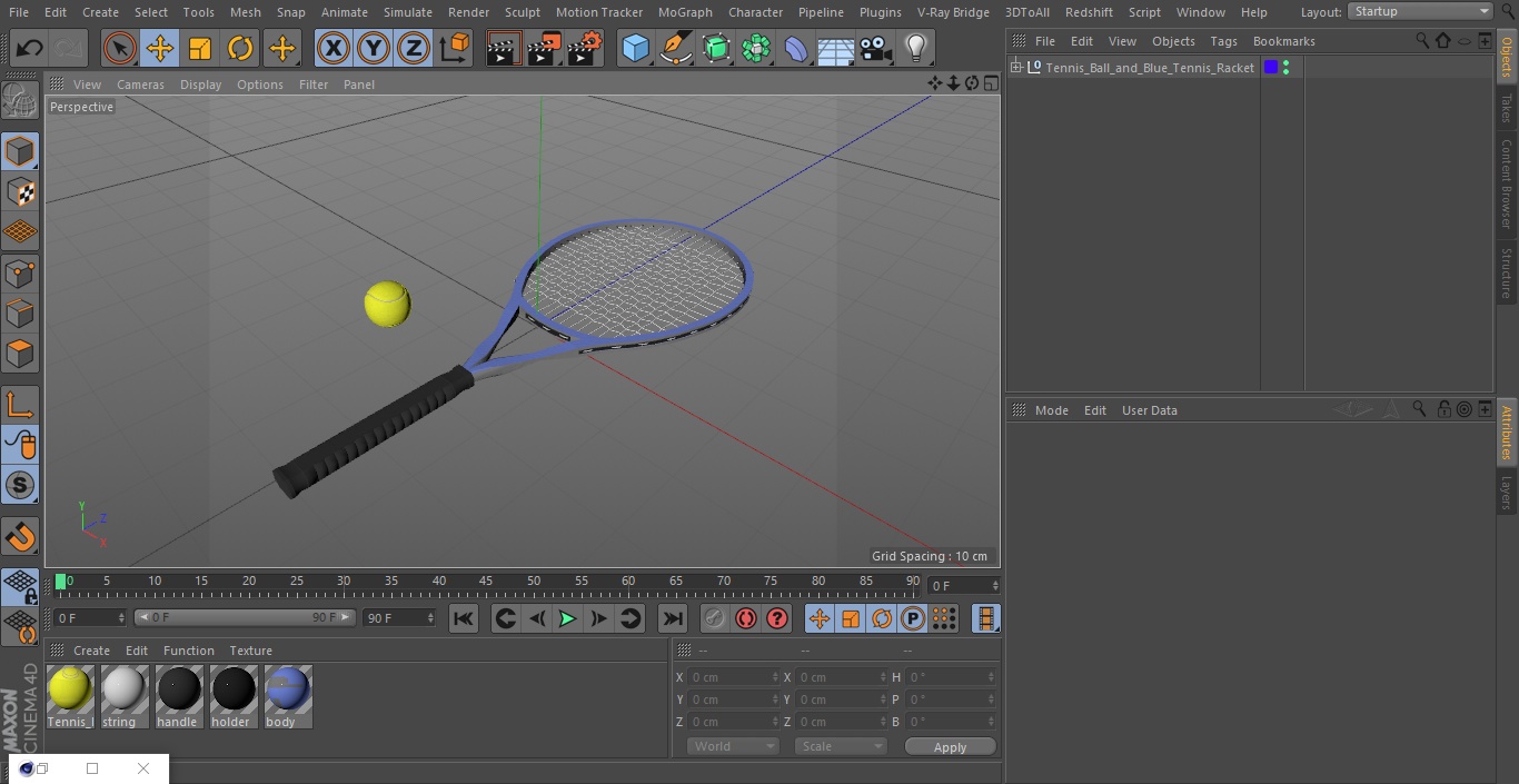 Tennis Ball and Blue Tennis Racket 3D model