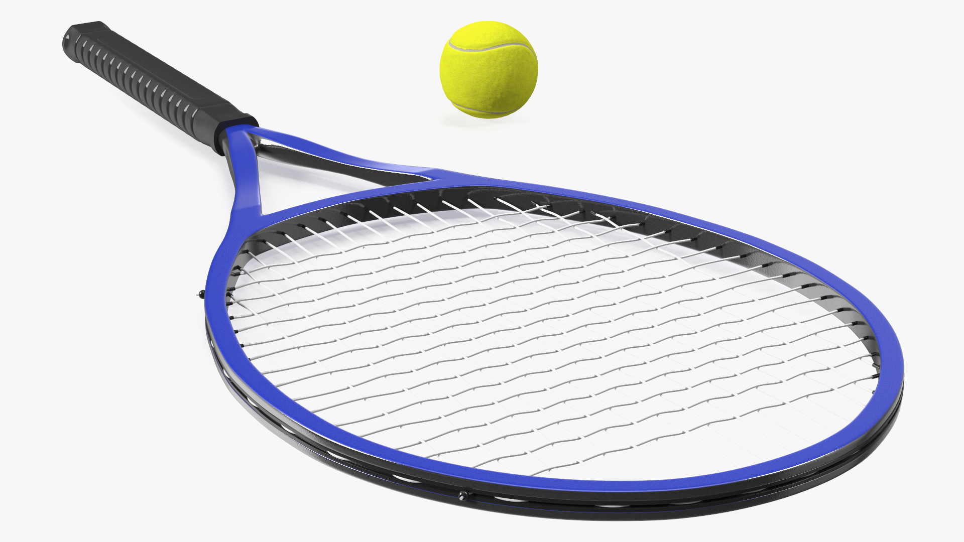 Tennis Ball and Blue Tennis Racket 3D model