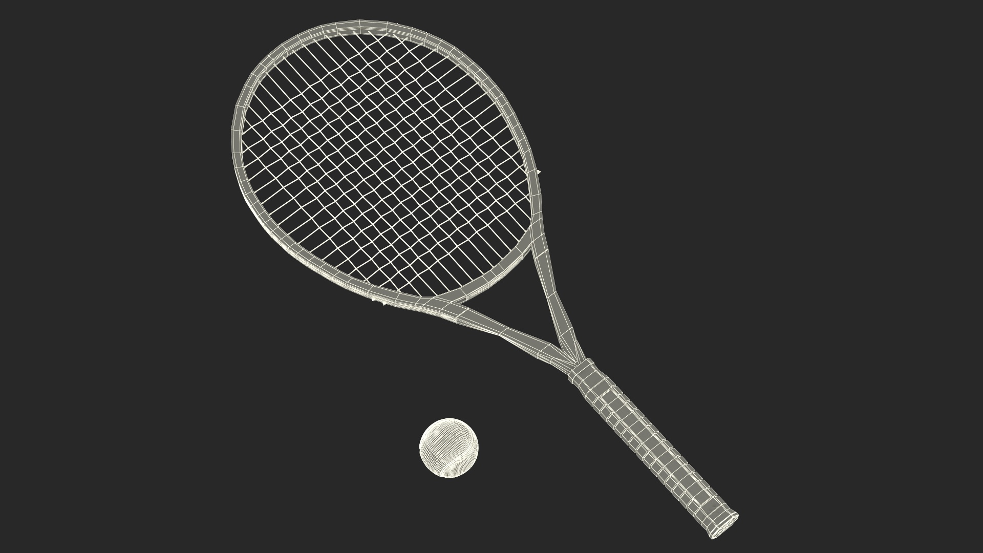 Tennis Ball and Blue Tennis Racket 3D model