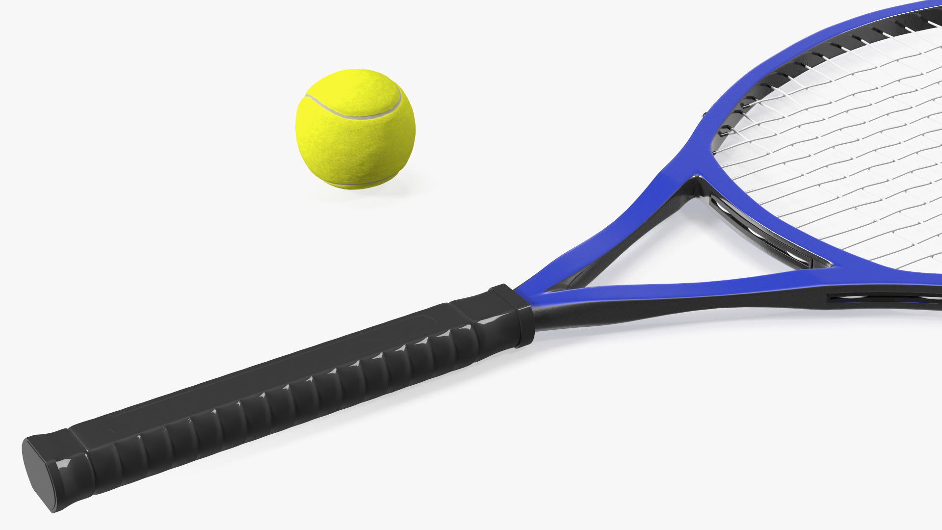 Tennis Ball and Blue Tennis Racket 3D model