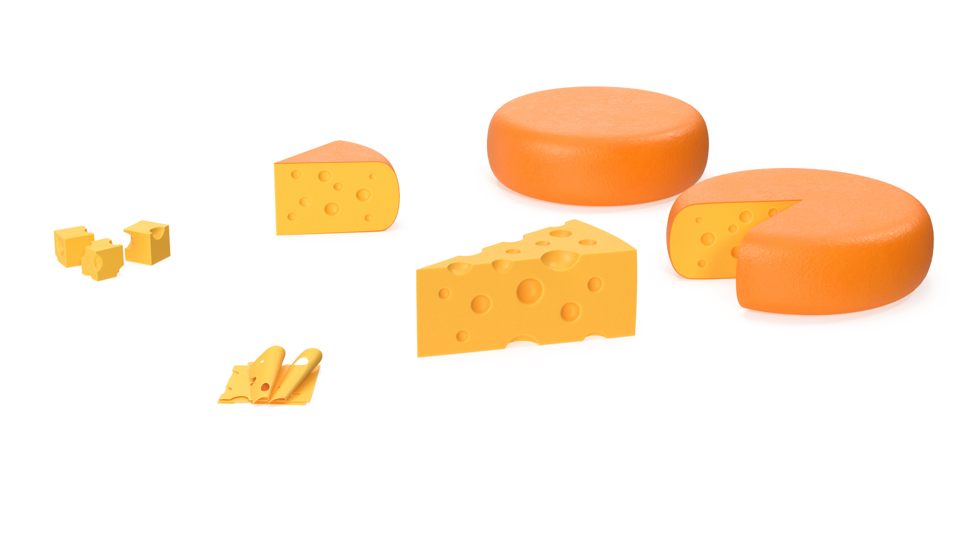 Cartoon Cheese with Holes Various Shapes Set 3D model