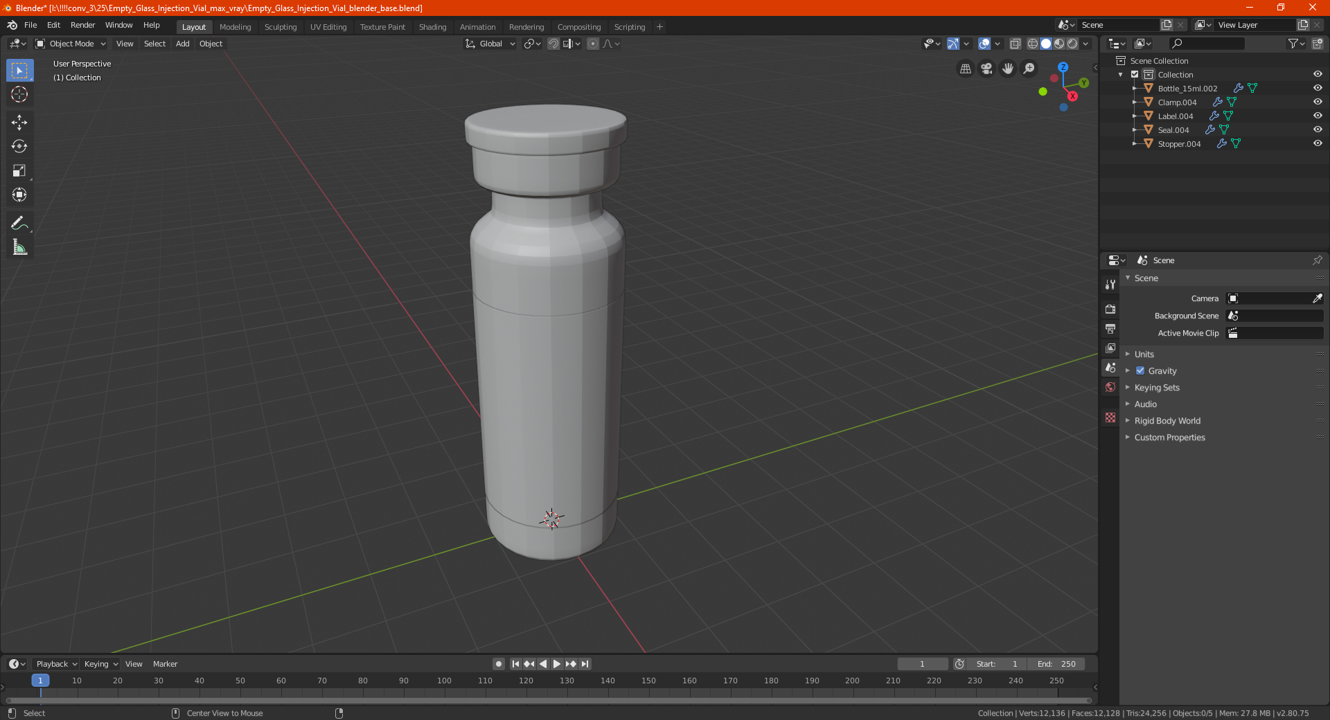 3D Empty Glass Injection Vial