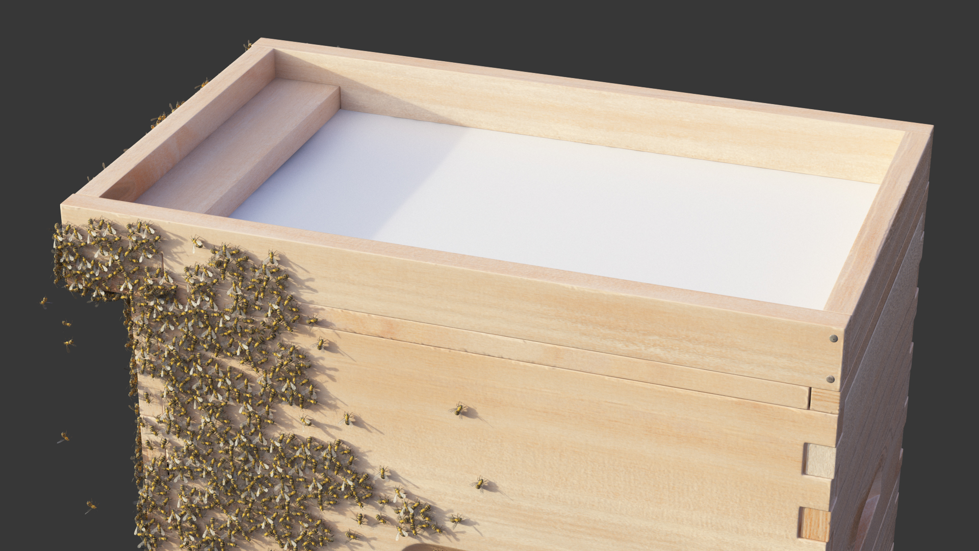 Wooden Beehive Brood Box with Bees 3D model