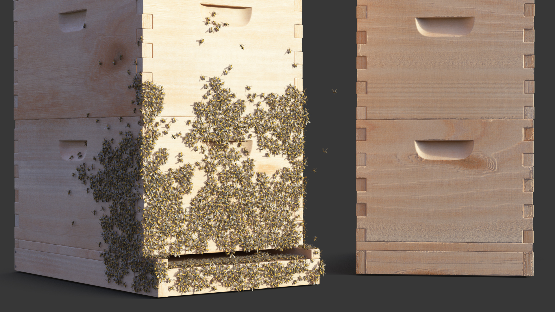 Wooden Beehive Brood Box with Bees 3D model