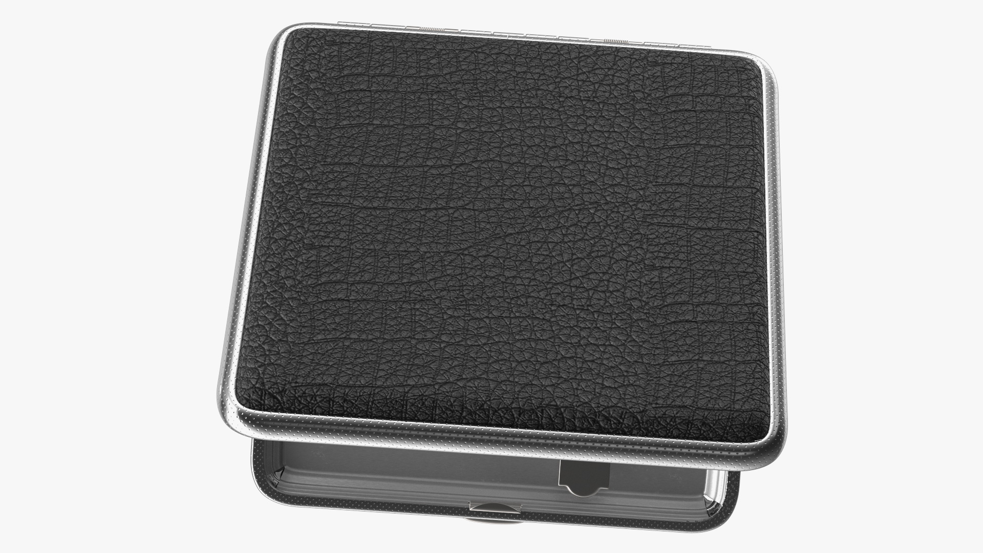 Metal Cigarette Case Silver and Black Open 3D