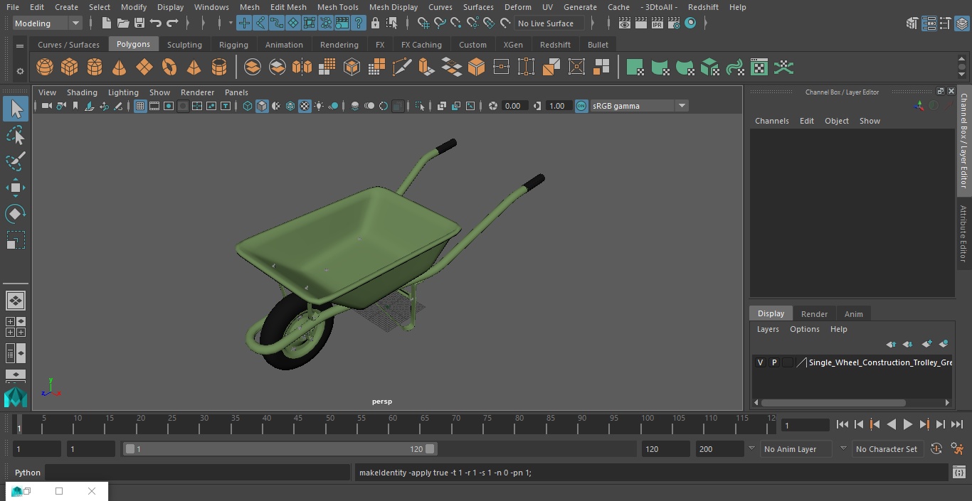 Single Wheel Construction Trolley Green 3D model