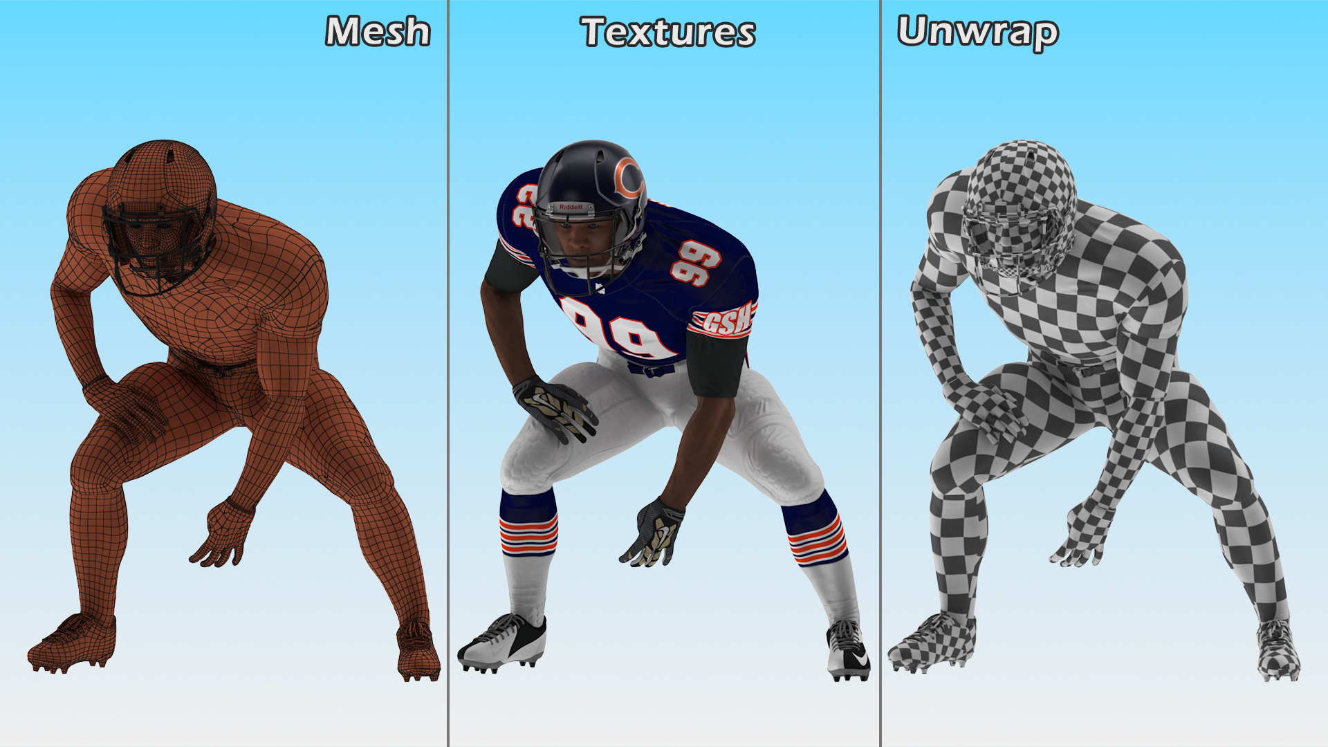 Chicago Bears American Football Player Crouching Fur 3D