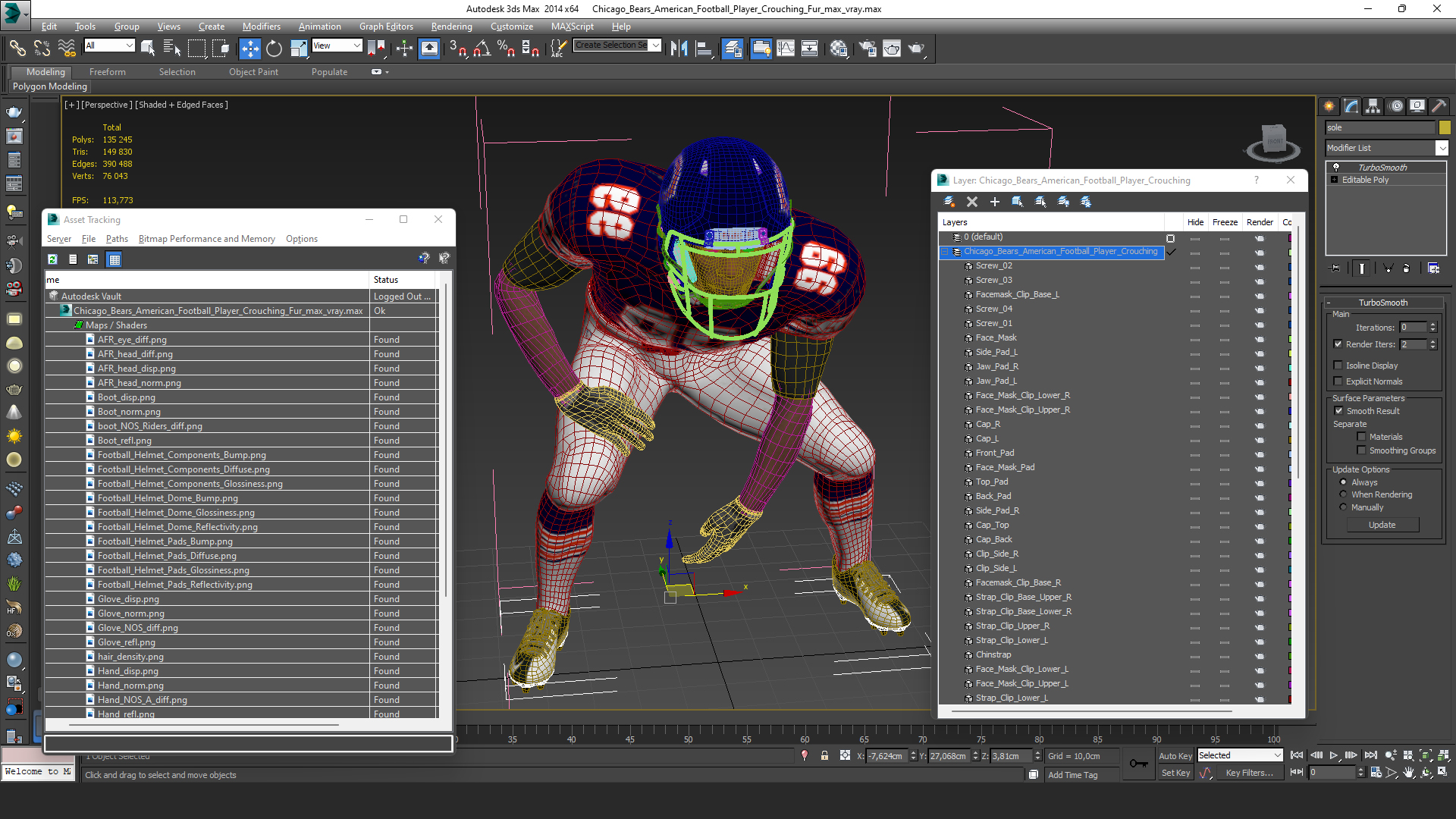 Chicago Bears American Football Player Crouching Fur 3D