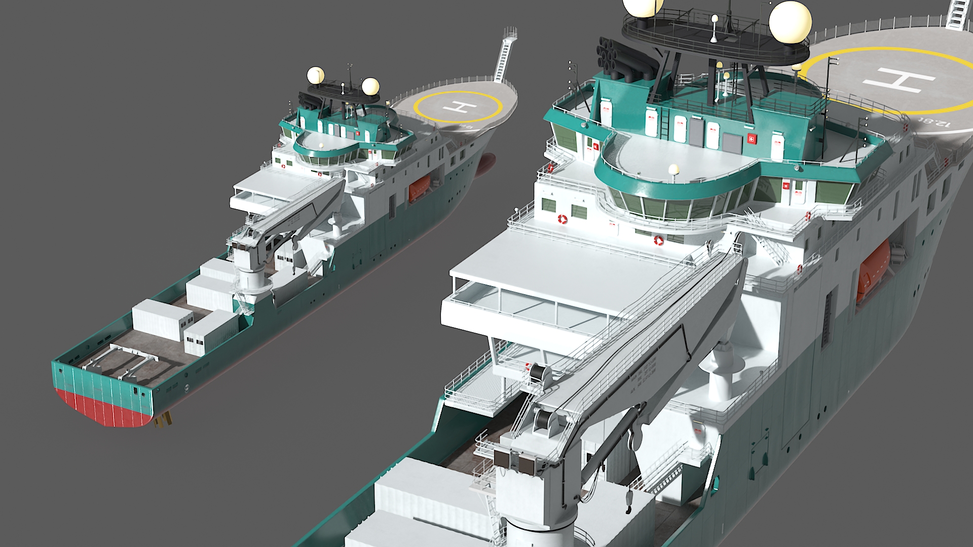 Construction Vessel with Helipad 3D