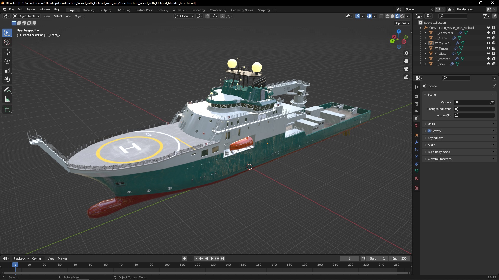 Construction Vessel with Helipad 3D