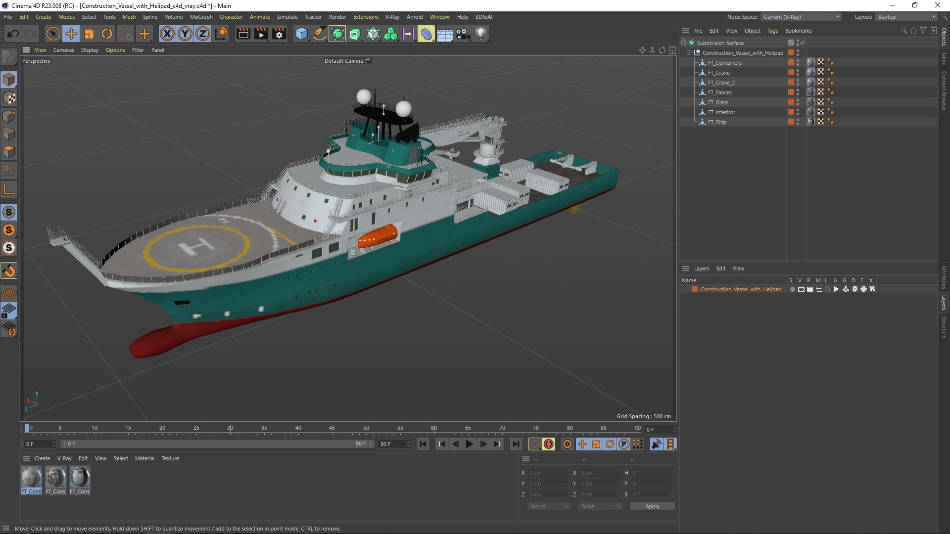 Construction Vessel with Helipad 3D