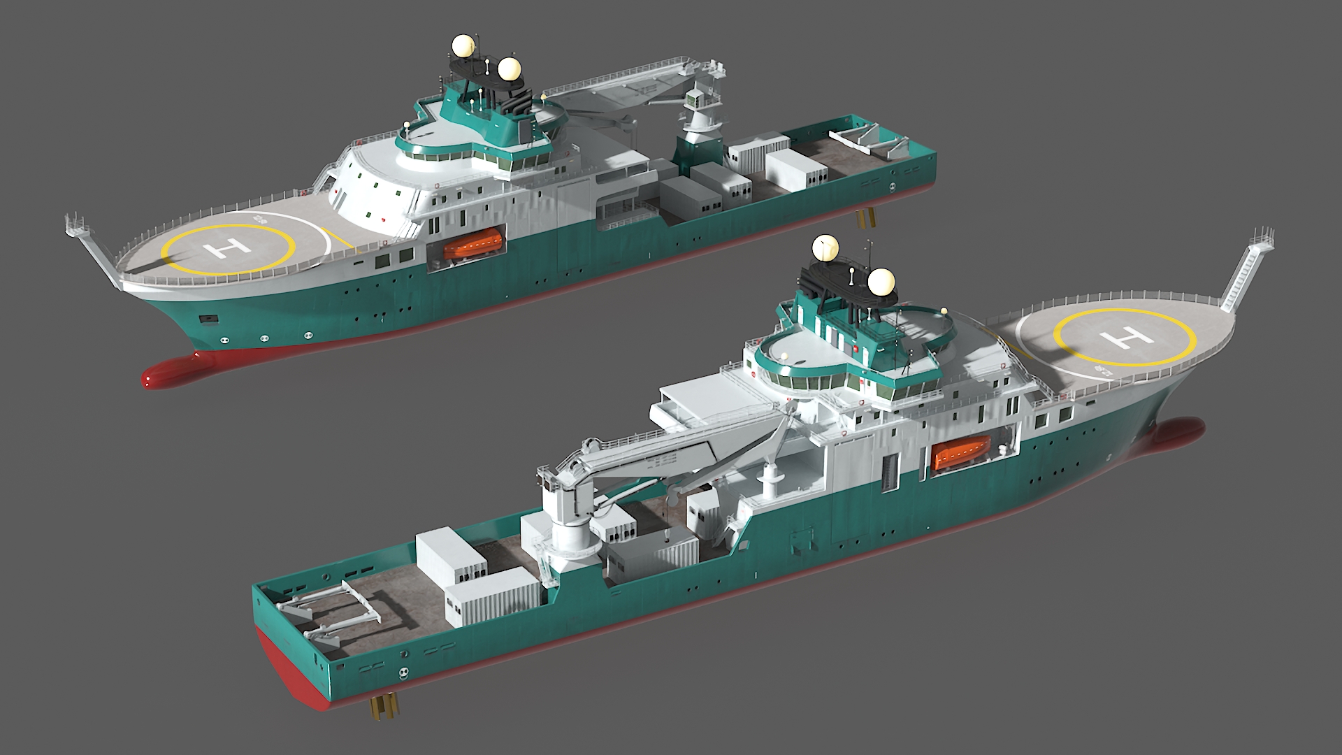 Construction Vessel with Helipad 3D