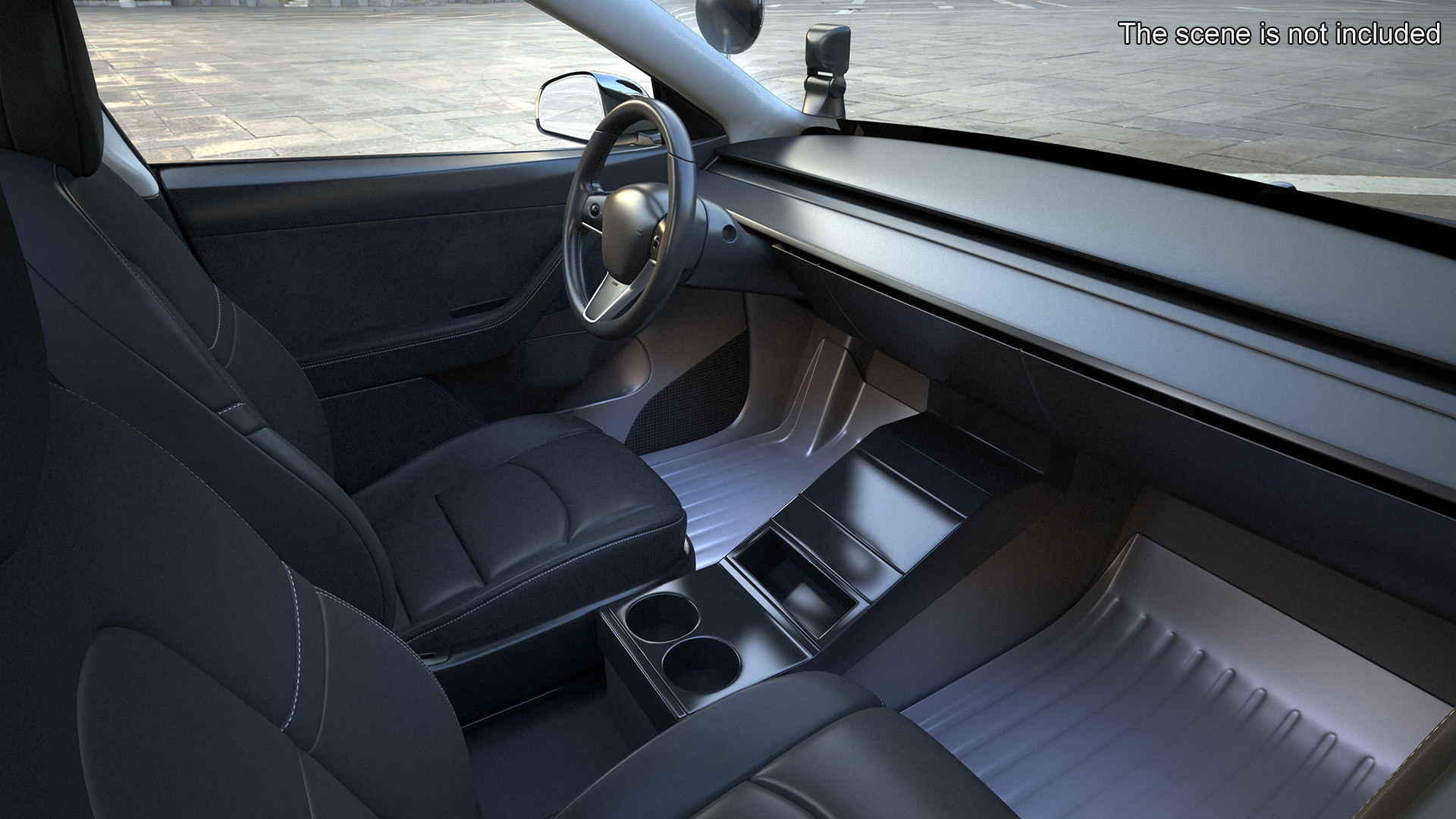 3D Tesla Model Y Police Lights On Simple Interior