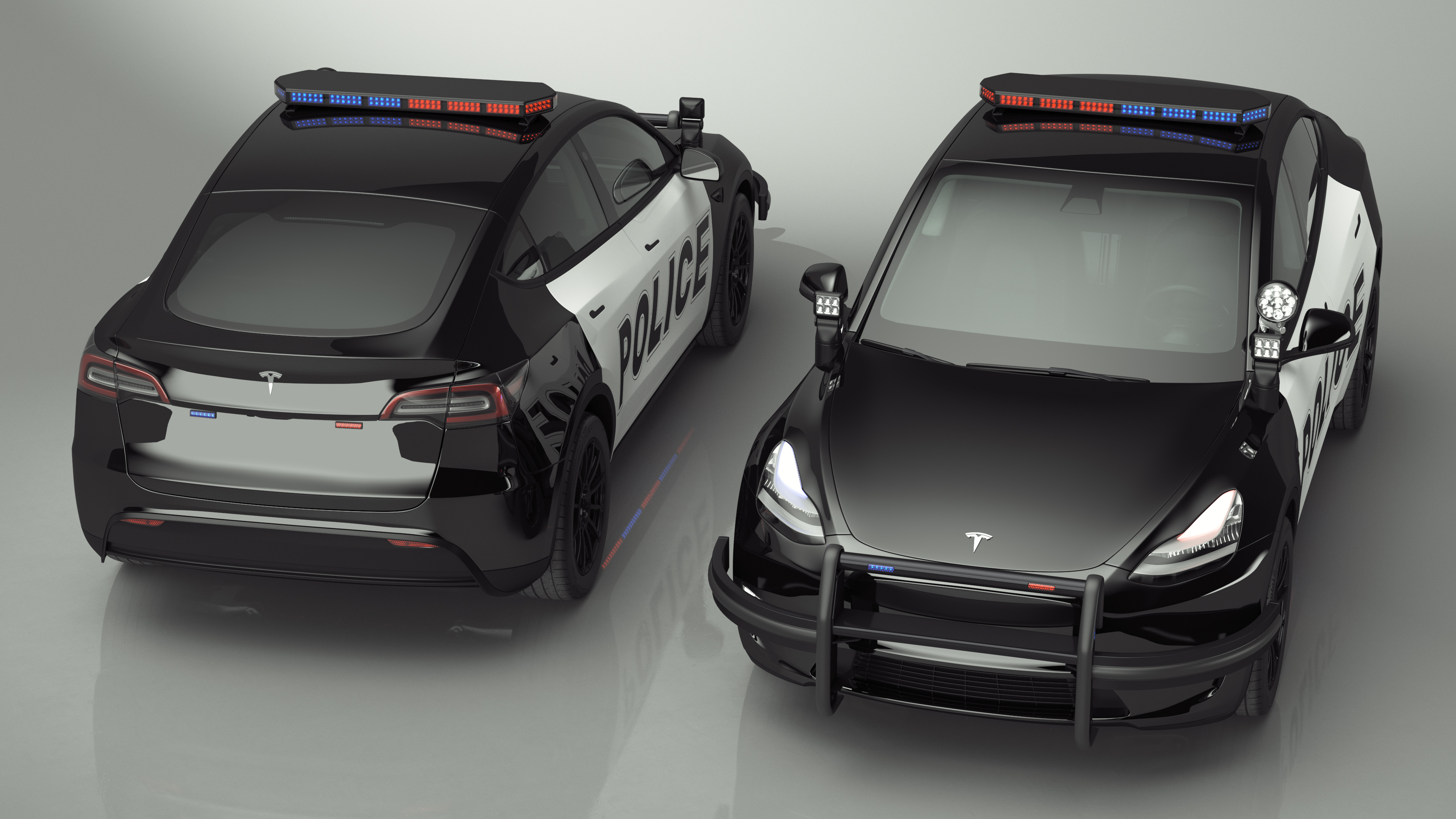 3D Tesla Model Y Police Lights On Simple Interior