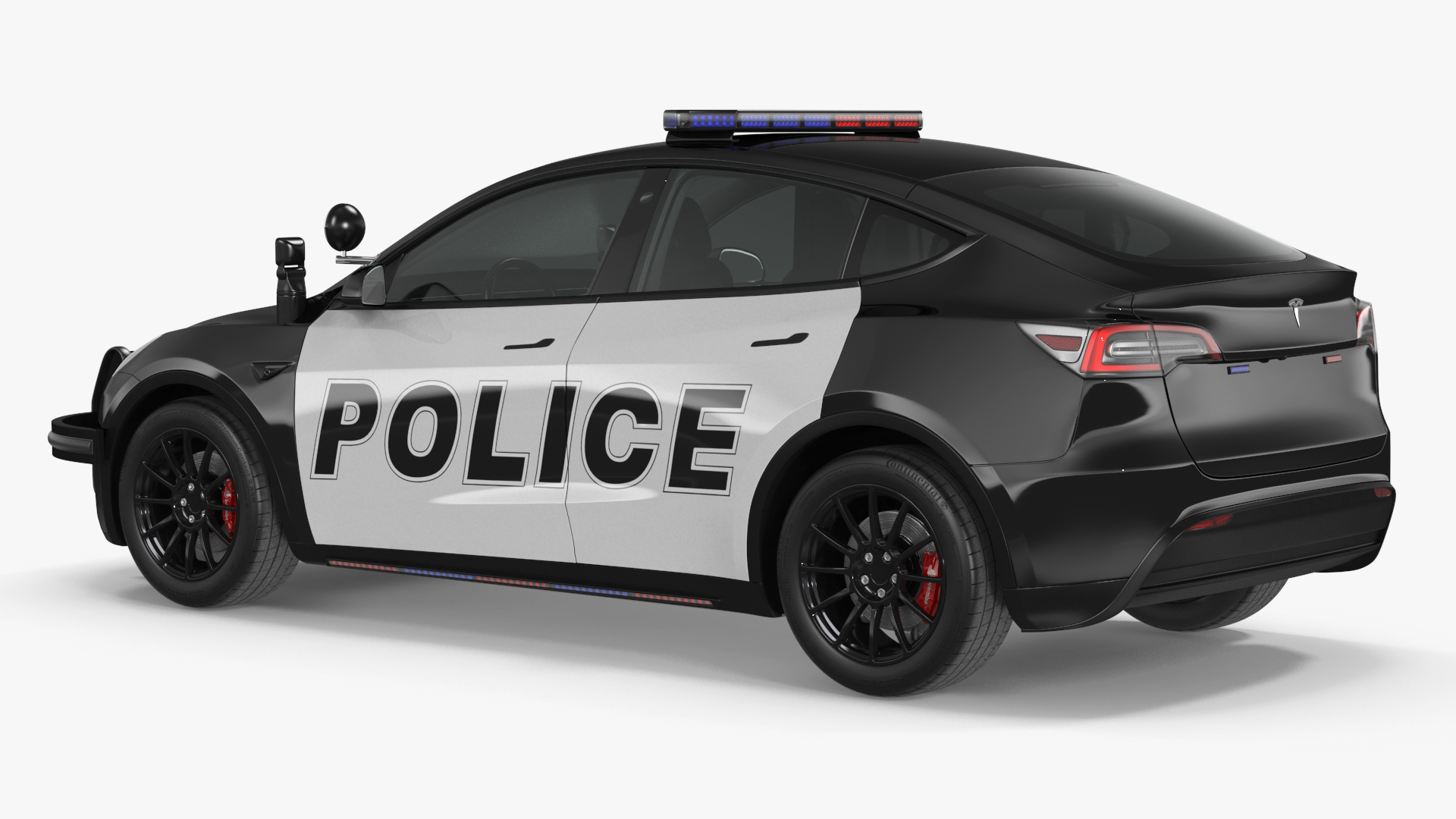 3D Tesla Model Y Police Lights On Simple Interior