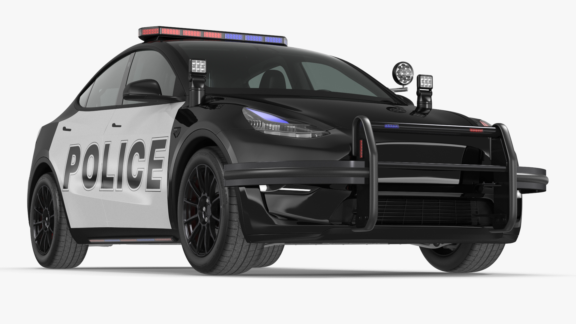 3D Tesla Model Y Police Lights On Simple Interior