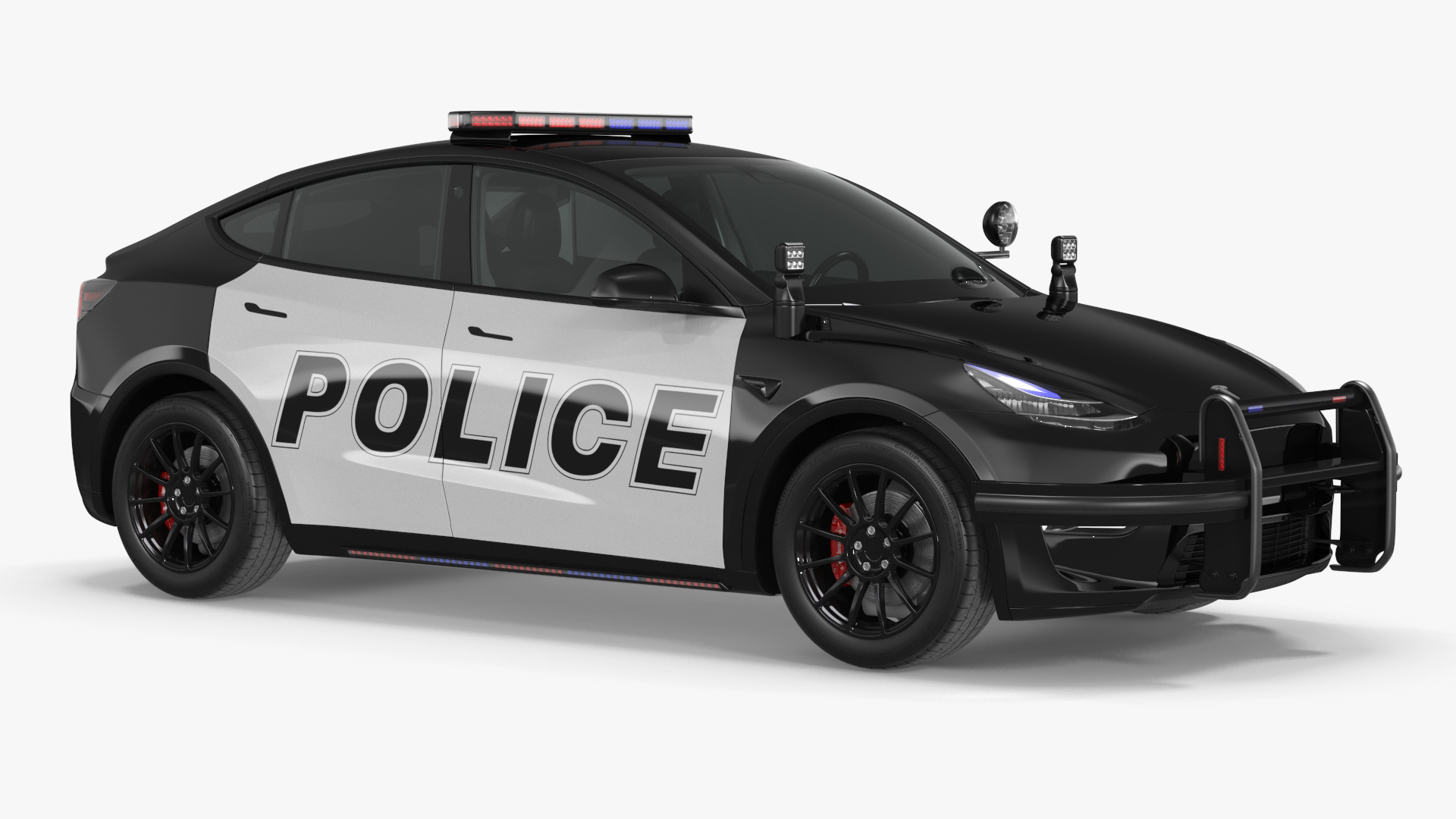 3D Tesla Model Y Police Lights On Simple Interior