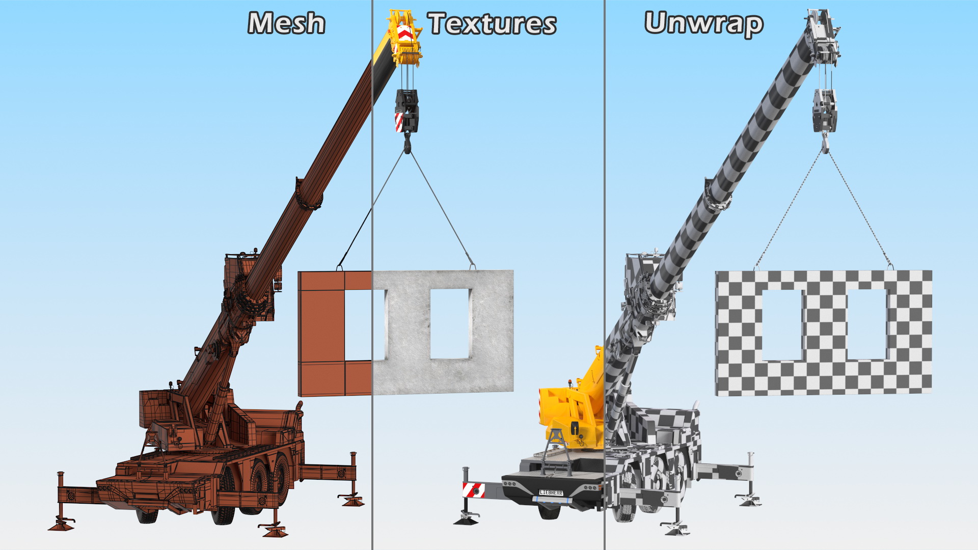 3D Mobile Crane Liebherr Working Rigged