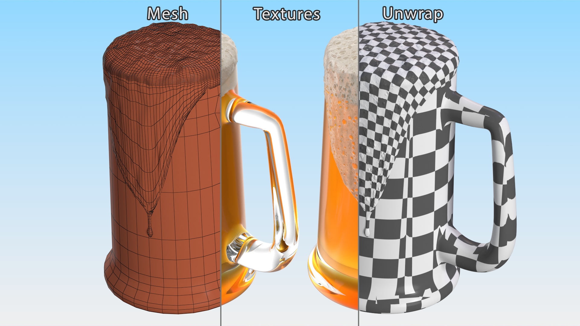 Frothy Beer in Glass Mug 3D model