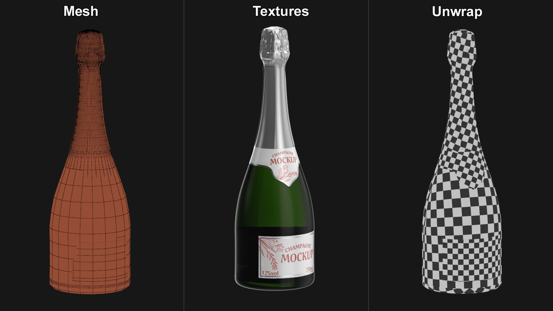 3D Champagne Bottle Mockup model