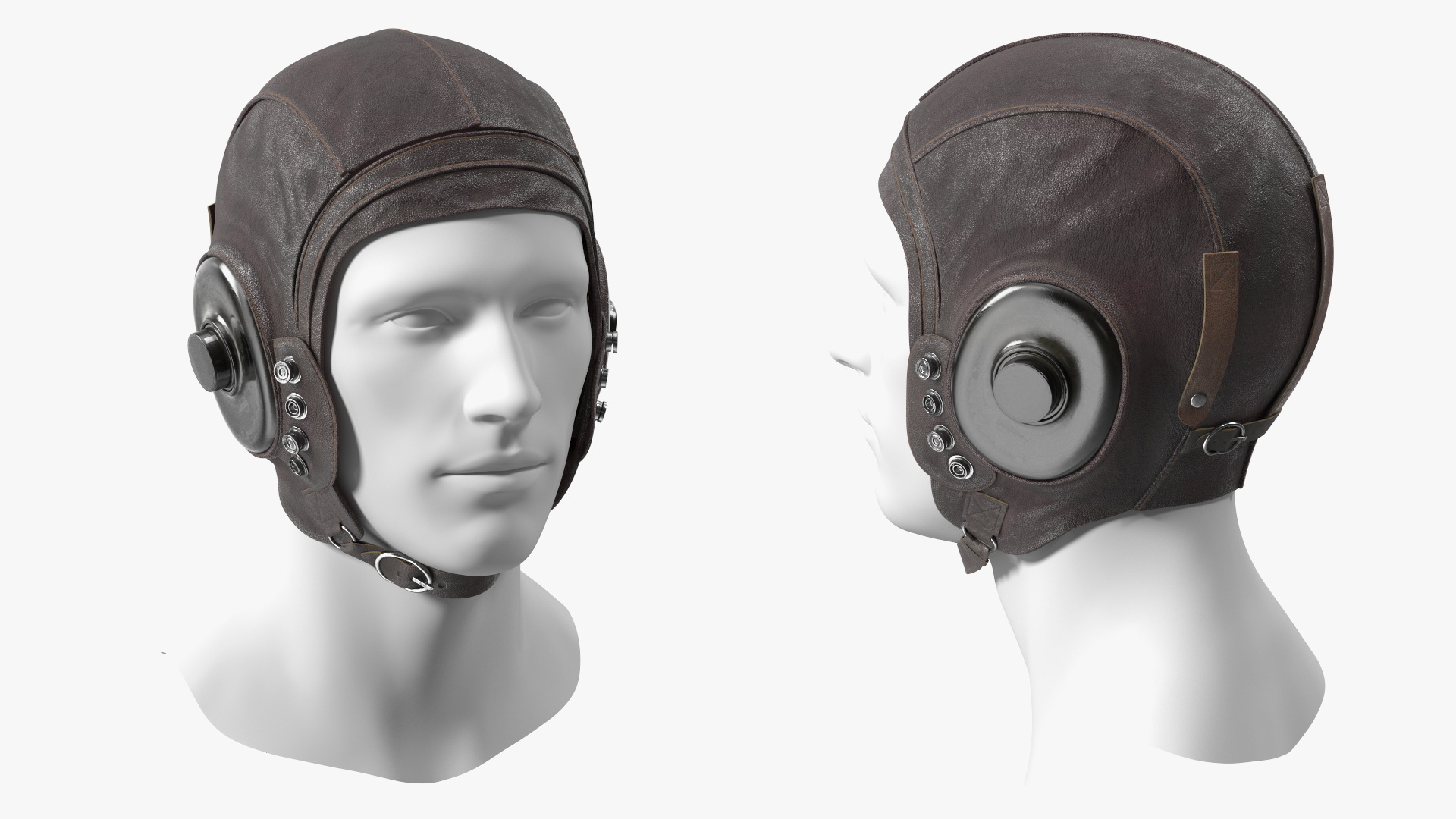 3D Worn Leather Pilot Helmet on Mannequin model