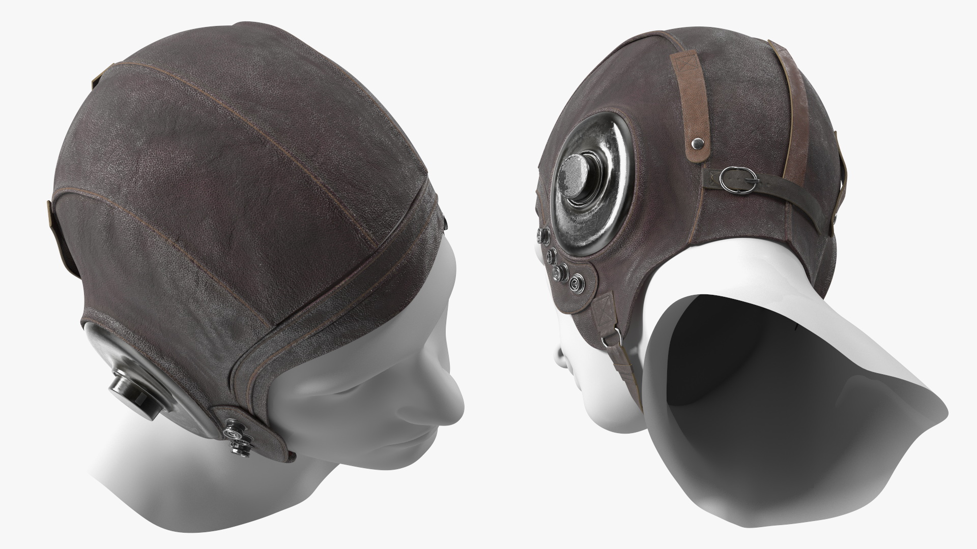 3D Worn Leather Pilot Helmet on Mannequin model