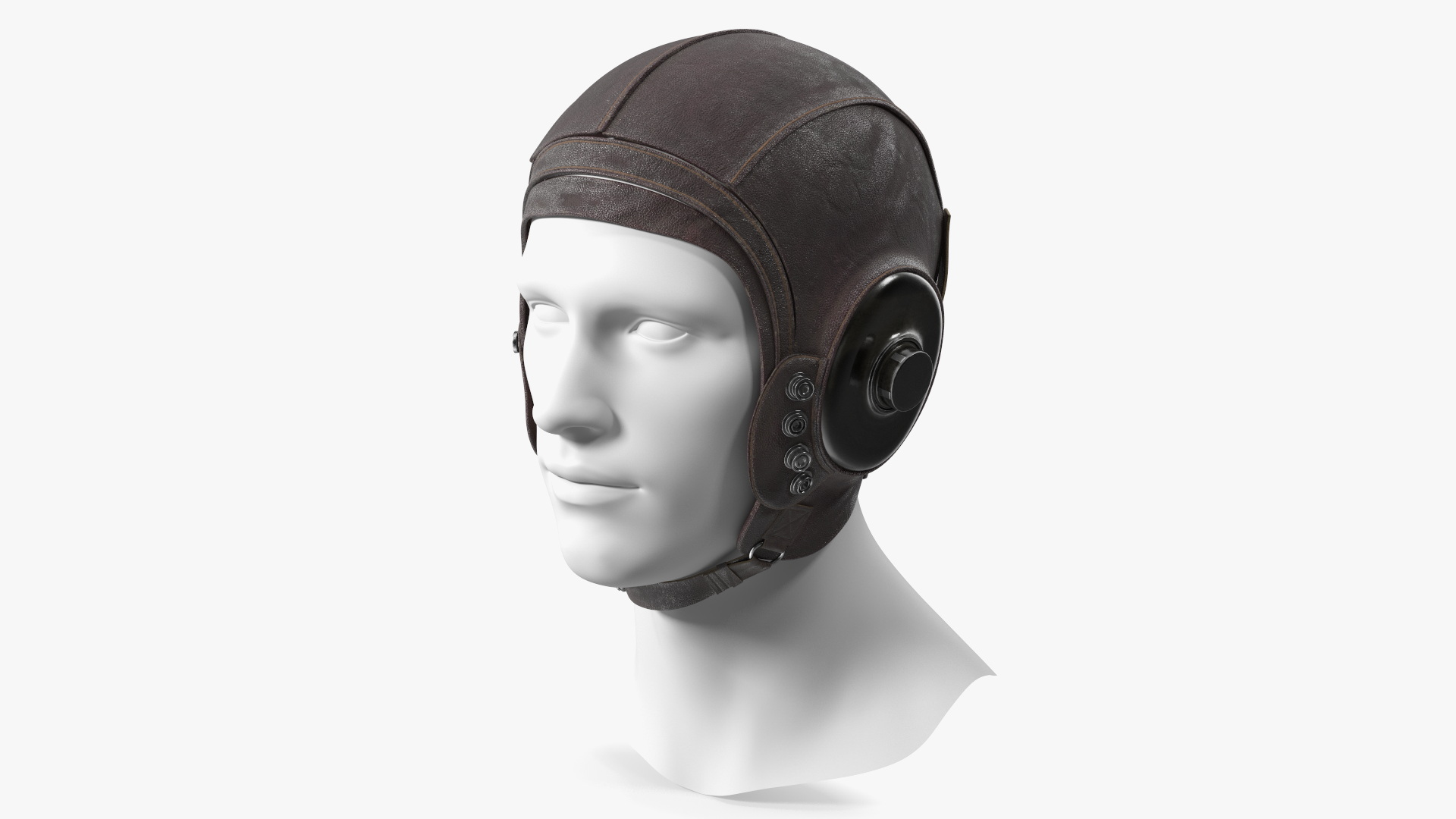 3D Worn Leather Pilot Helmet on Mannequin model