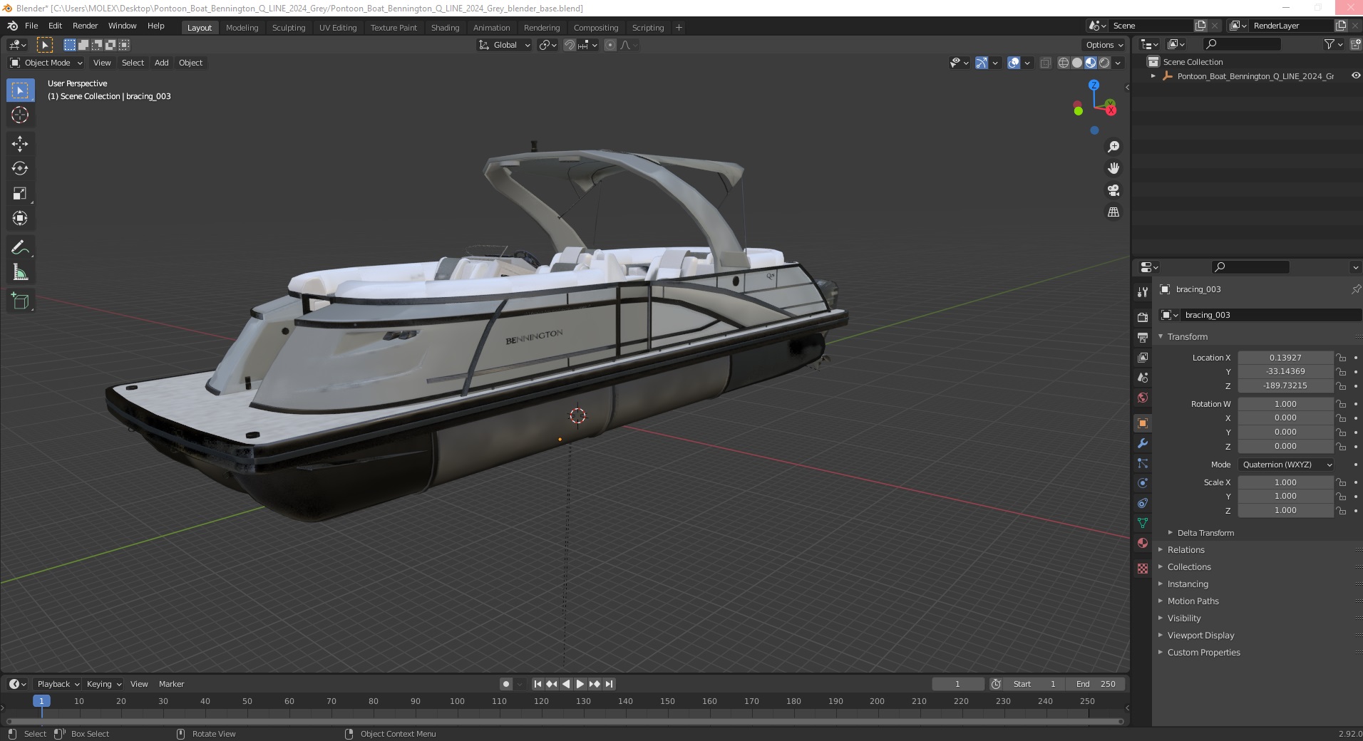 3D model Pontoon Boat Bennington Q LINE 2024 Grey