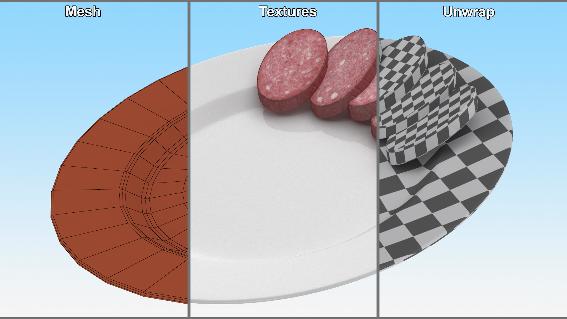 3D Half Smoked Sausage on Plate model