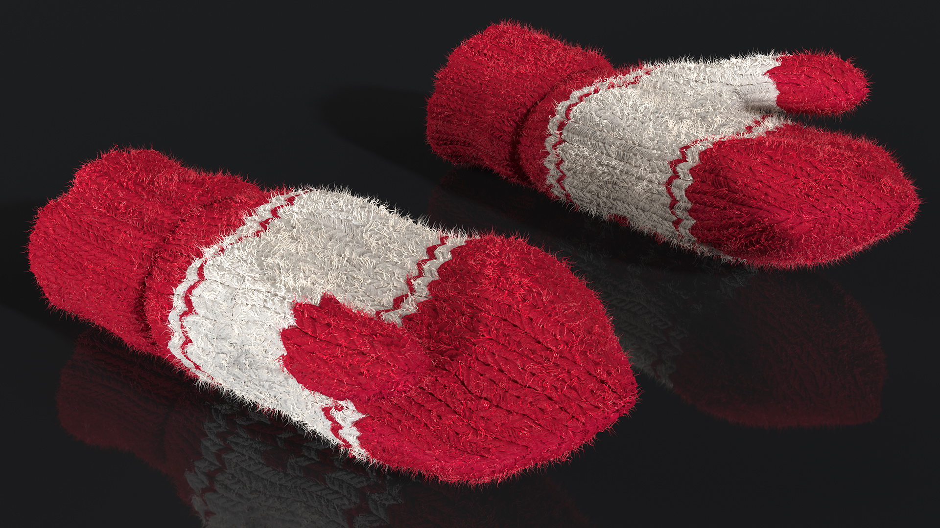 3D Pair of Red Wool Mittens Fur model