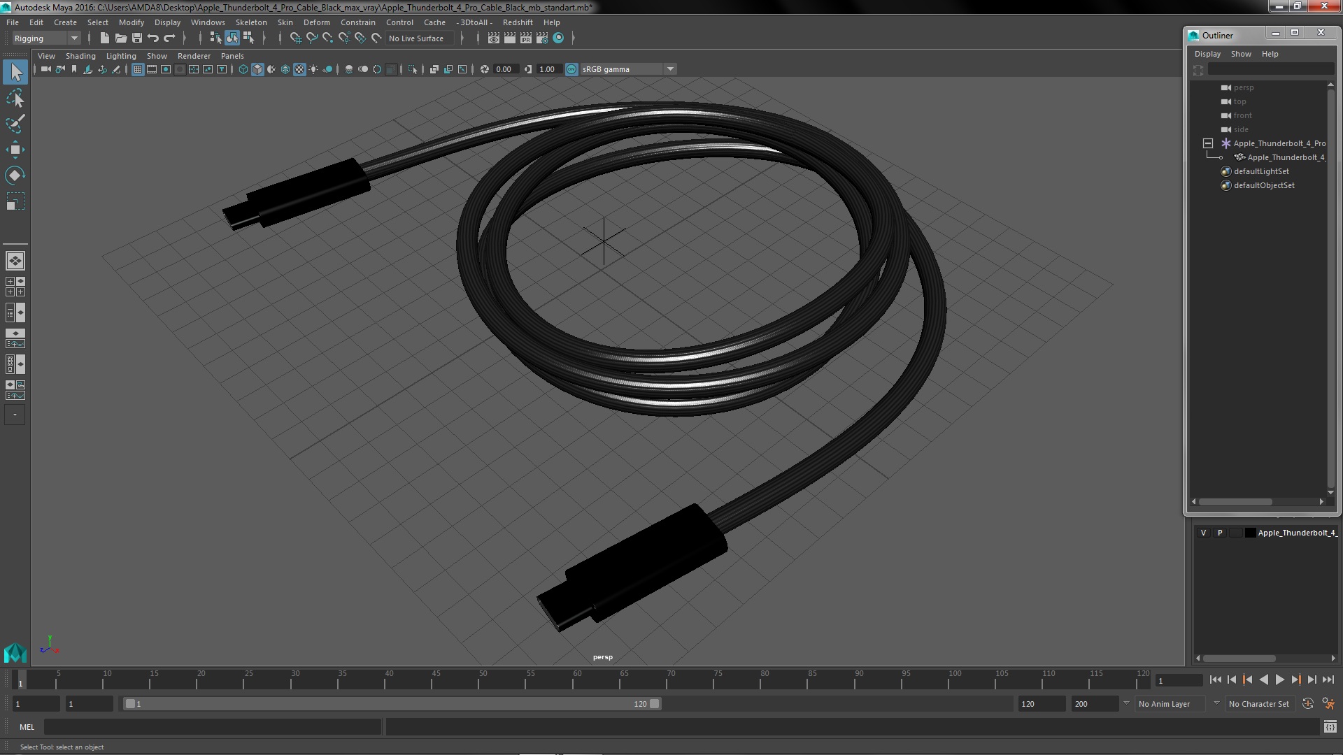 3D model Apple Thunderbolt 4 Pro Cable Black