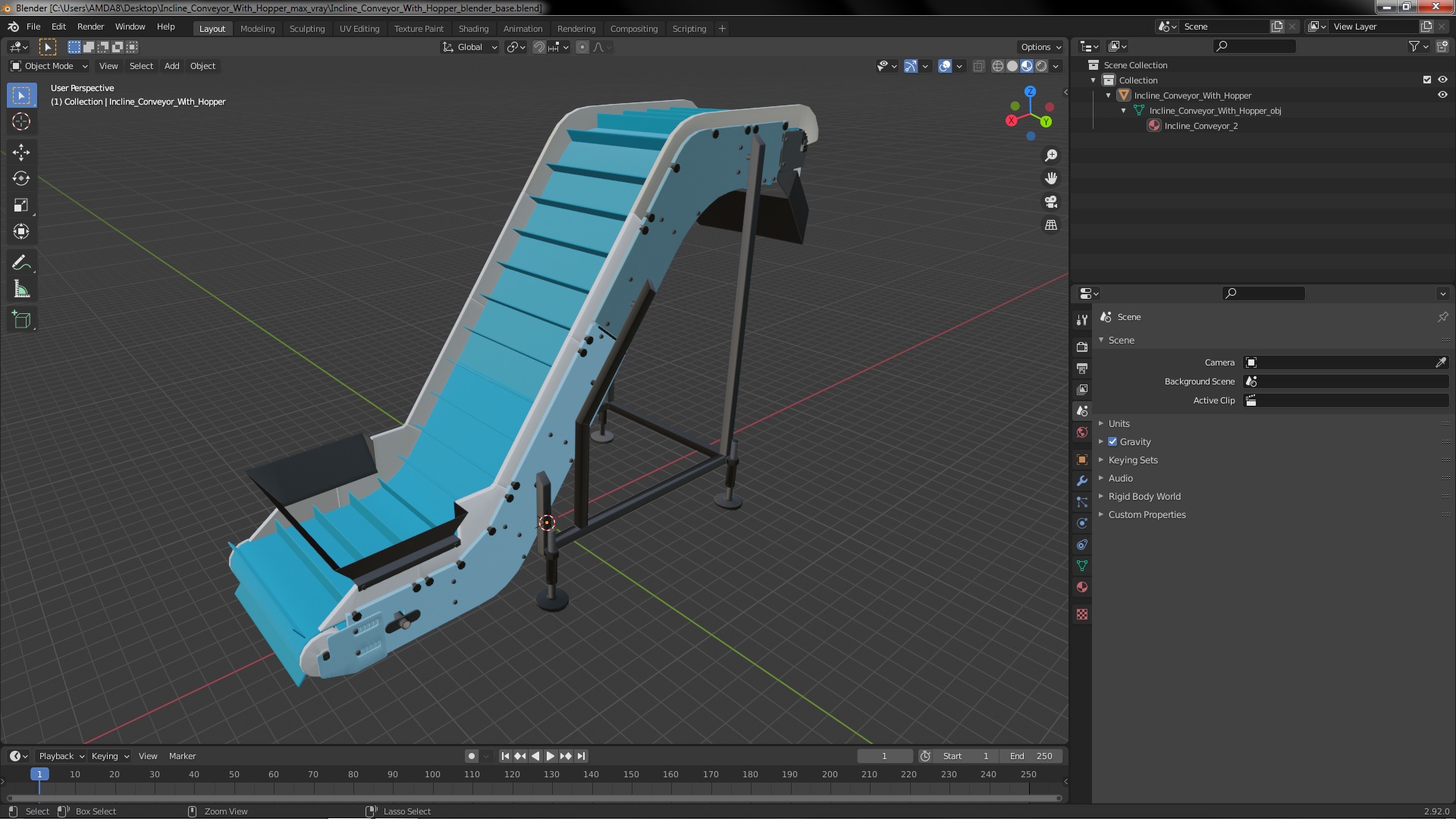 3D Incline Conveyor With Hopper model