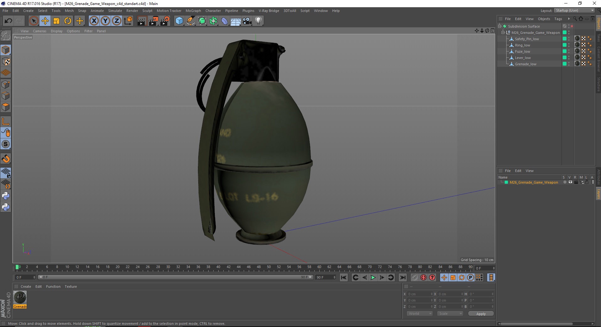 3D M26 Grenade Game Weapon model