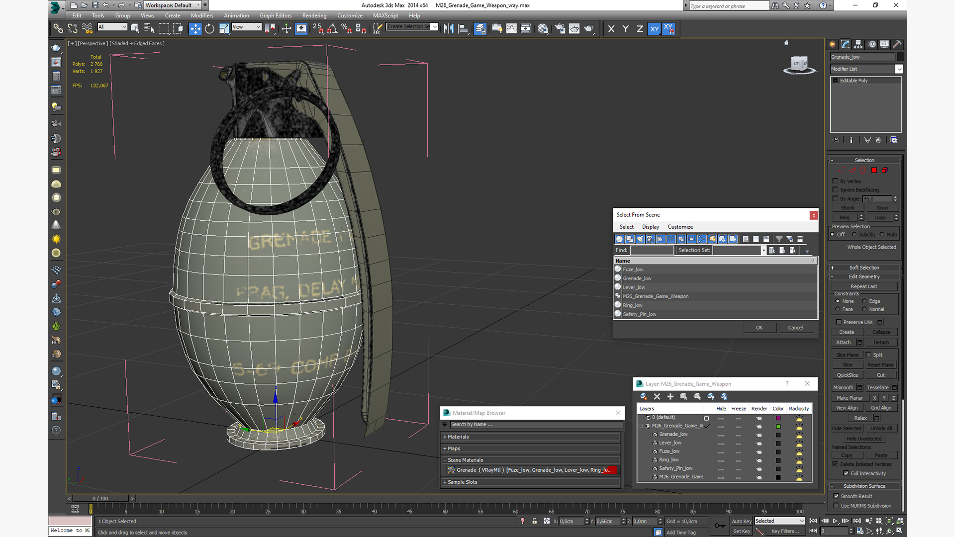 3D M26 Grenade Game Weapon model