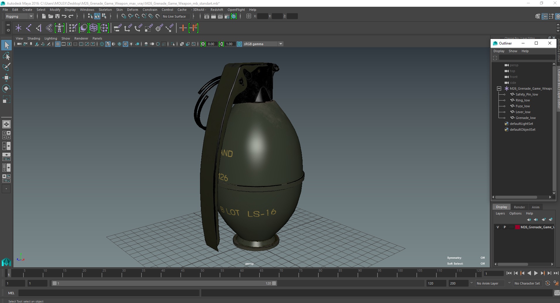 3D M26 Grenade Game Weapon model