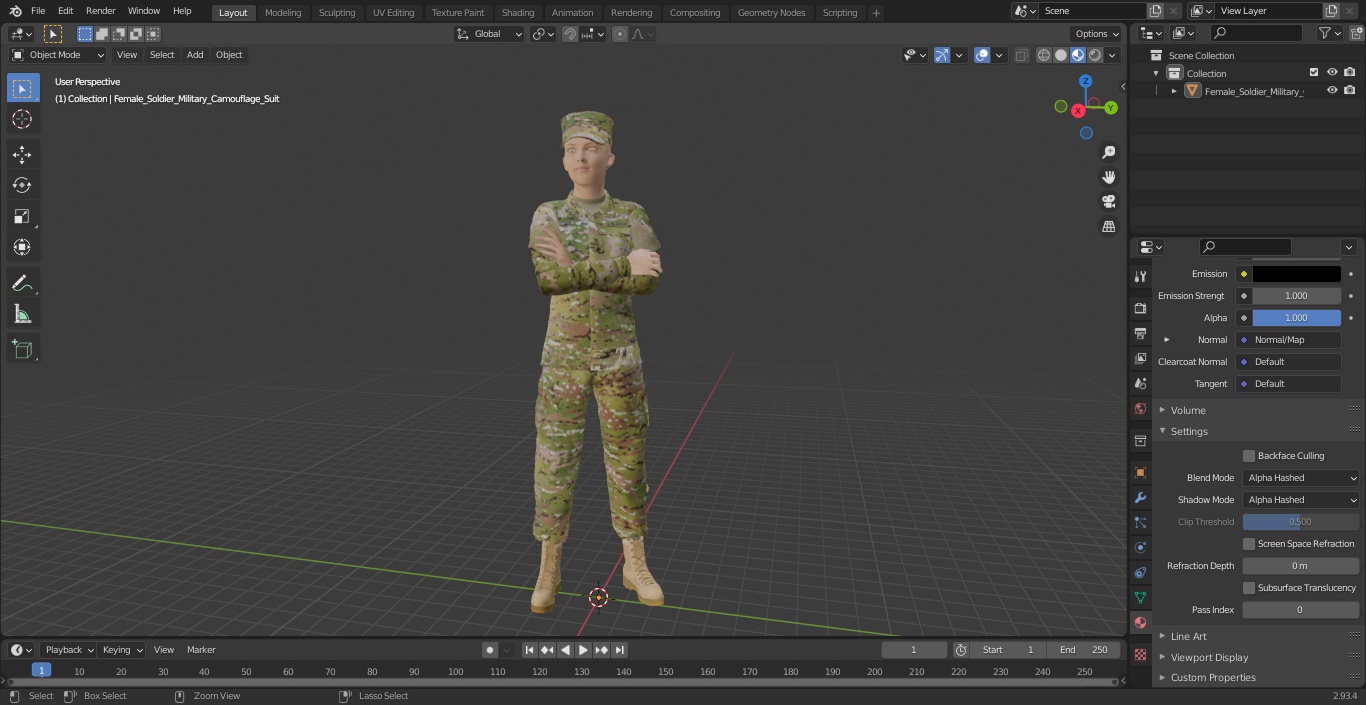 Female Soldier Military Camouflage Suit 3D model