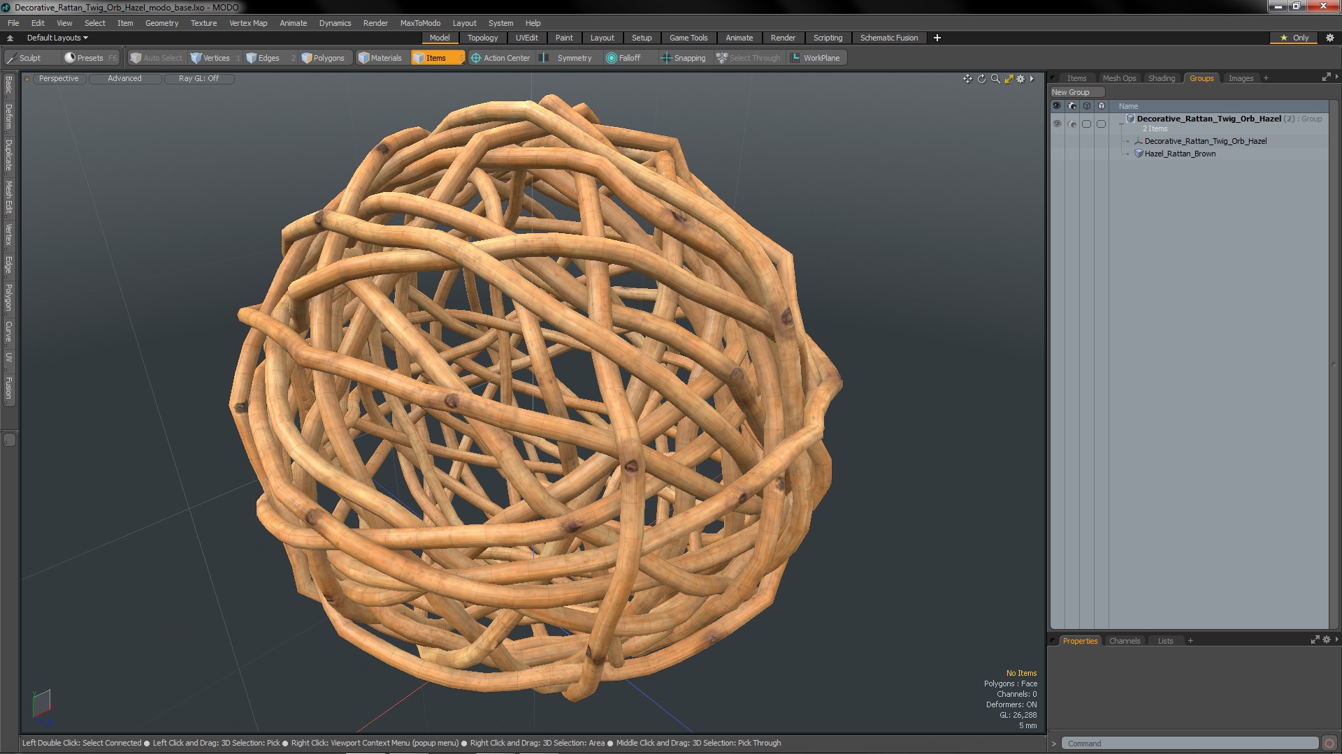 Decorative Rattan Twig Orb Hazel 3D