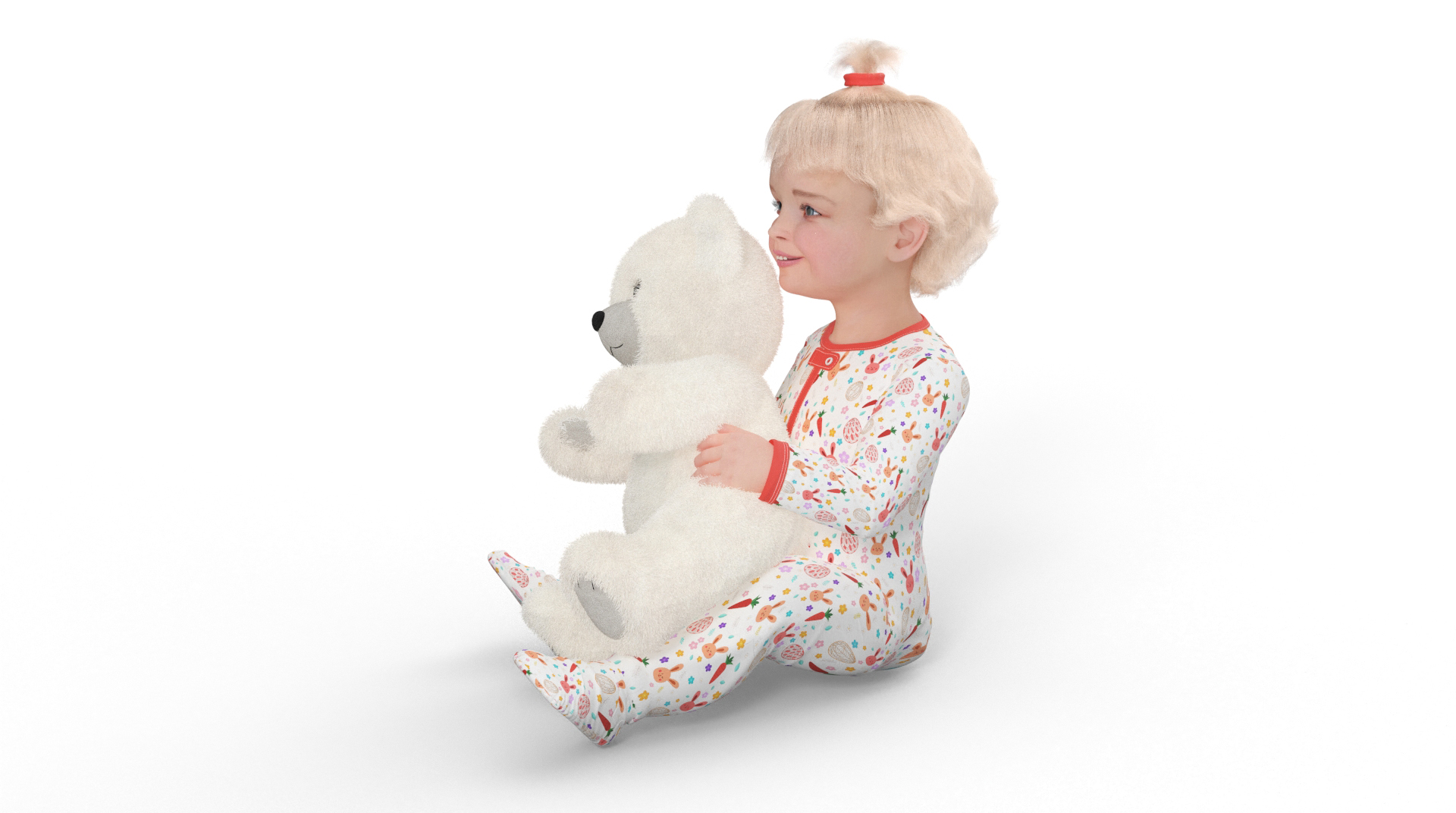 3D Little Girl with Teddy Bear Fur Rigged model