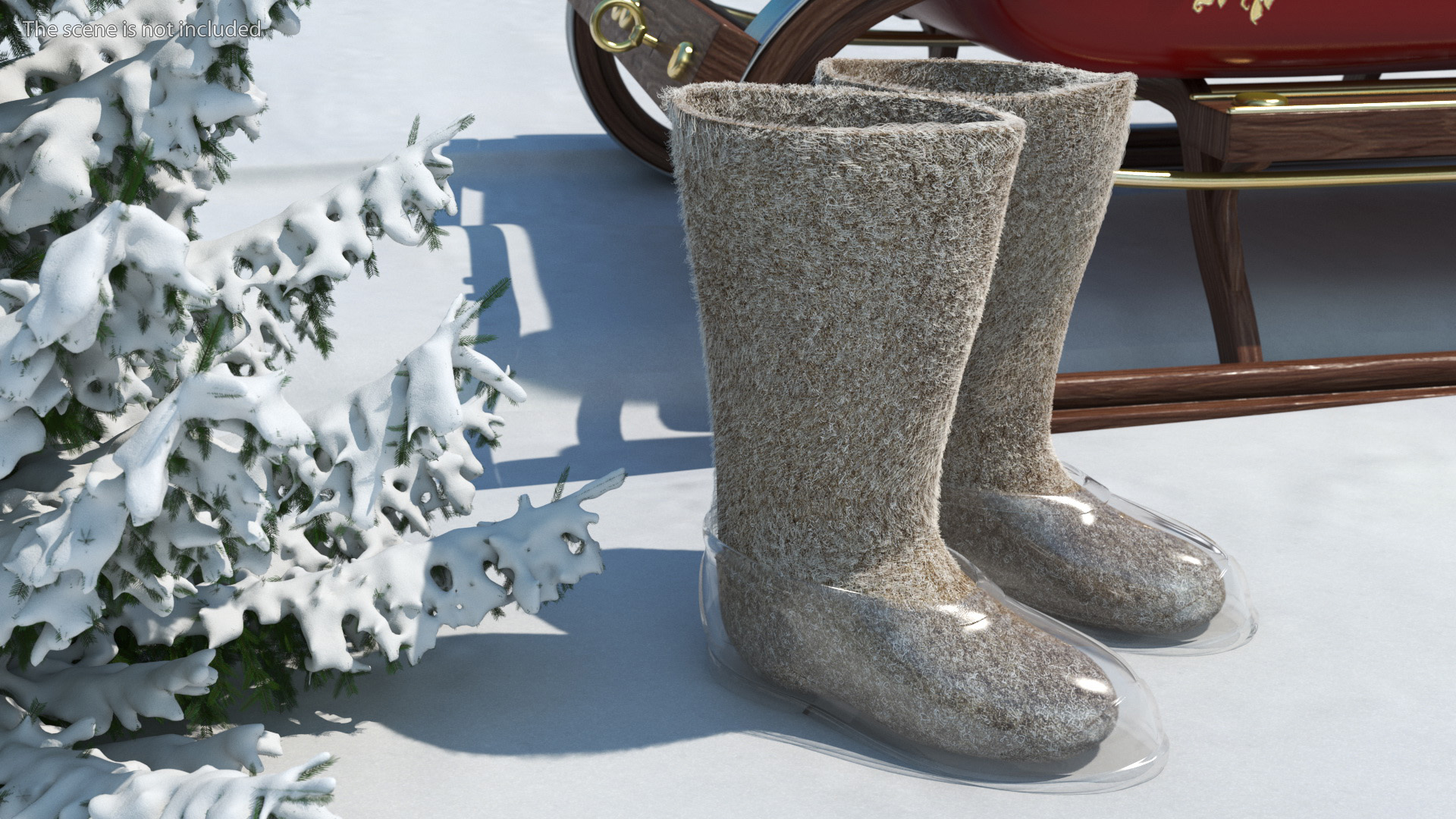 Warm Rustic Felt Boots With Transparent Galoshes Fur 3D