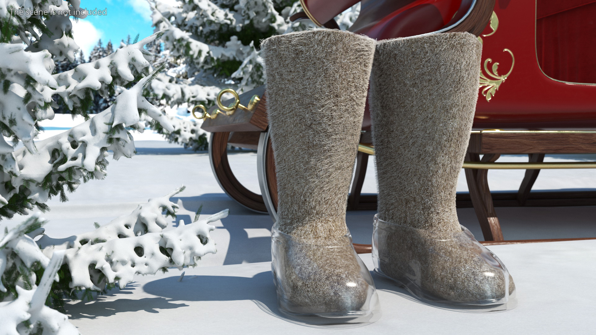 Warm Rustic Felt Boots With Transparent Galoshes Fur 3D