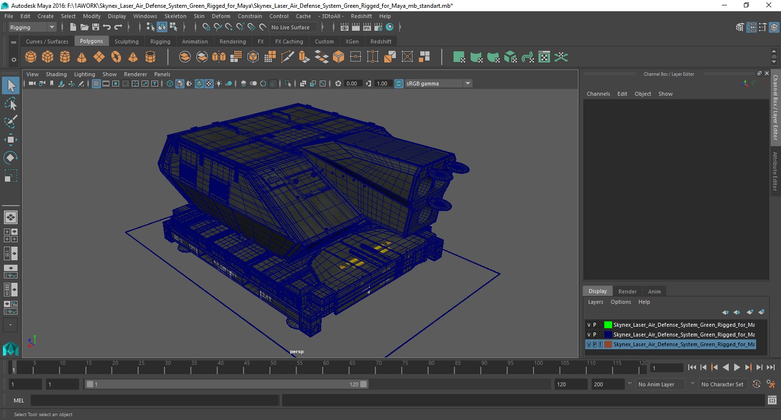 3D Skynex Laser Air Defense System Green Rigged for Maya model