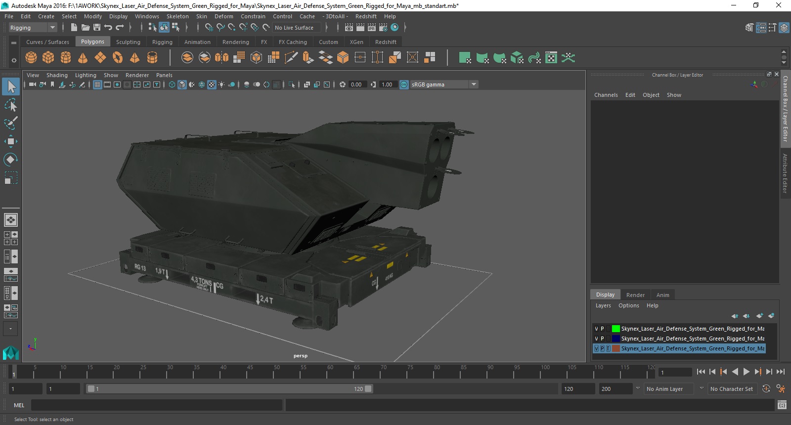 3D Skynex Laser Air Defense System Green Rigged for Maya model