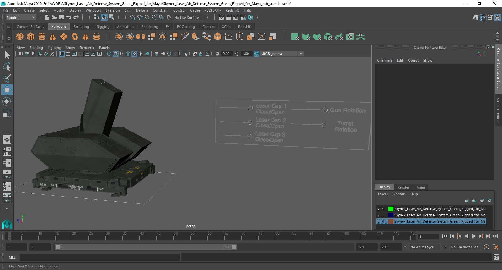 3D Skynex Laser Air Defense System Green Rigged for Maya model