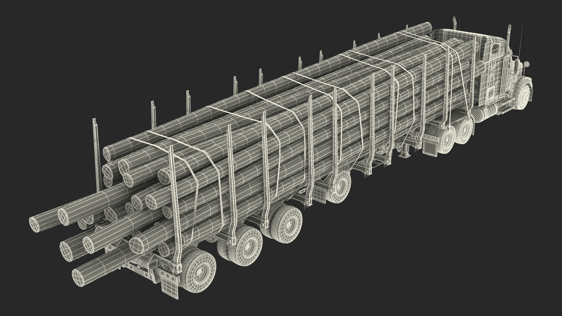 Freightliner Truck with Logging Trailer 3D model