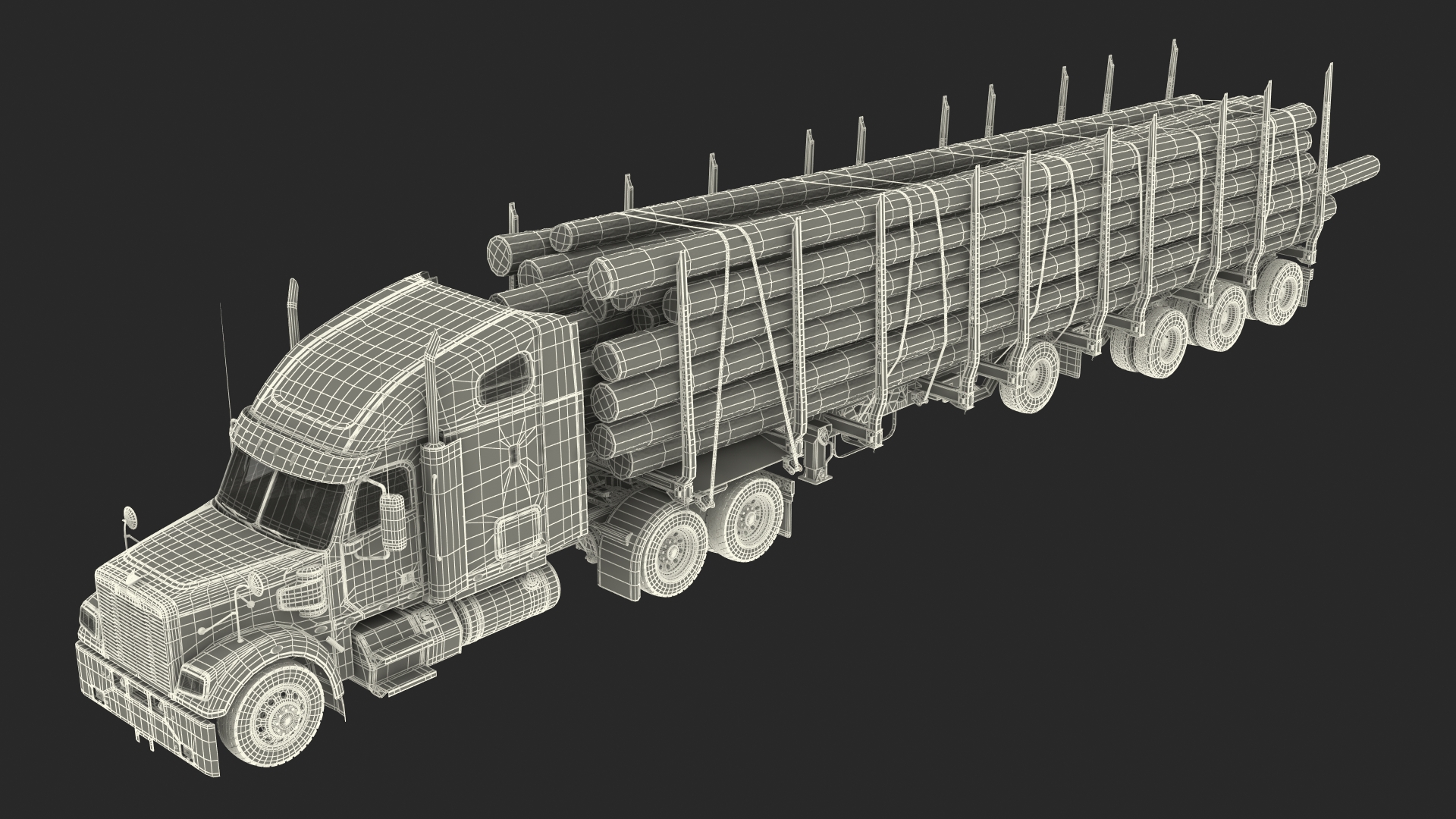 Freightliner Truck with Logging Trailer 3D model