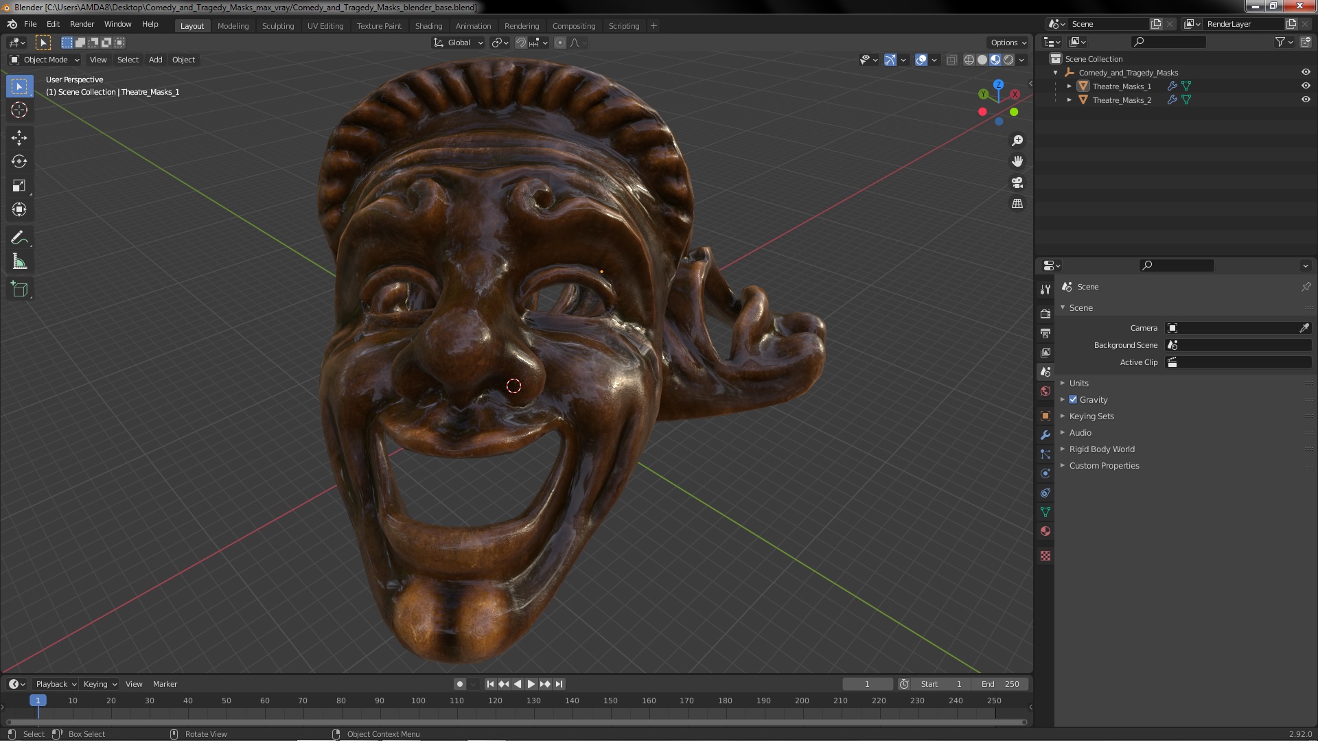 Comedy and Tragedy Masks 3D model