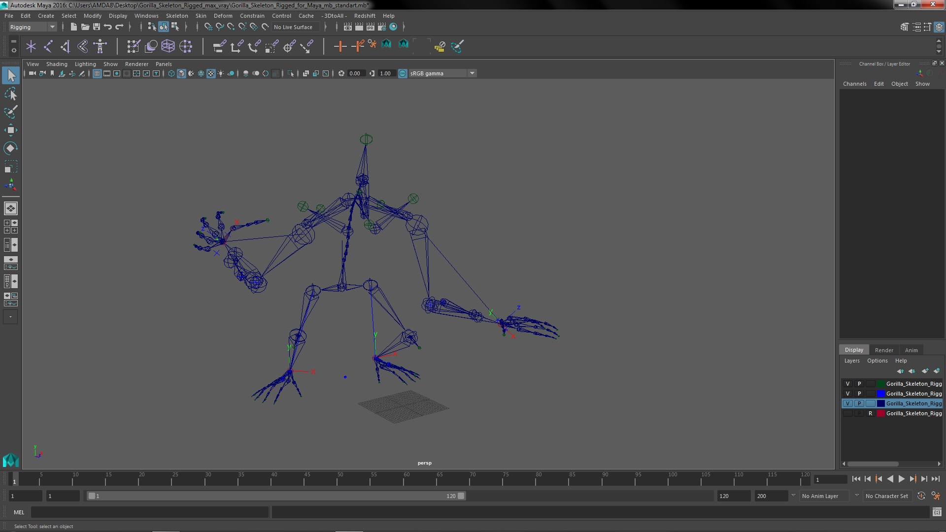 Gorilla Skeleton Rigged for Maya 3D